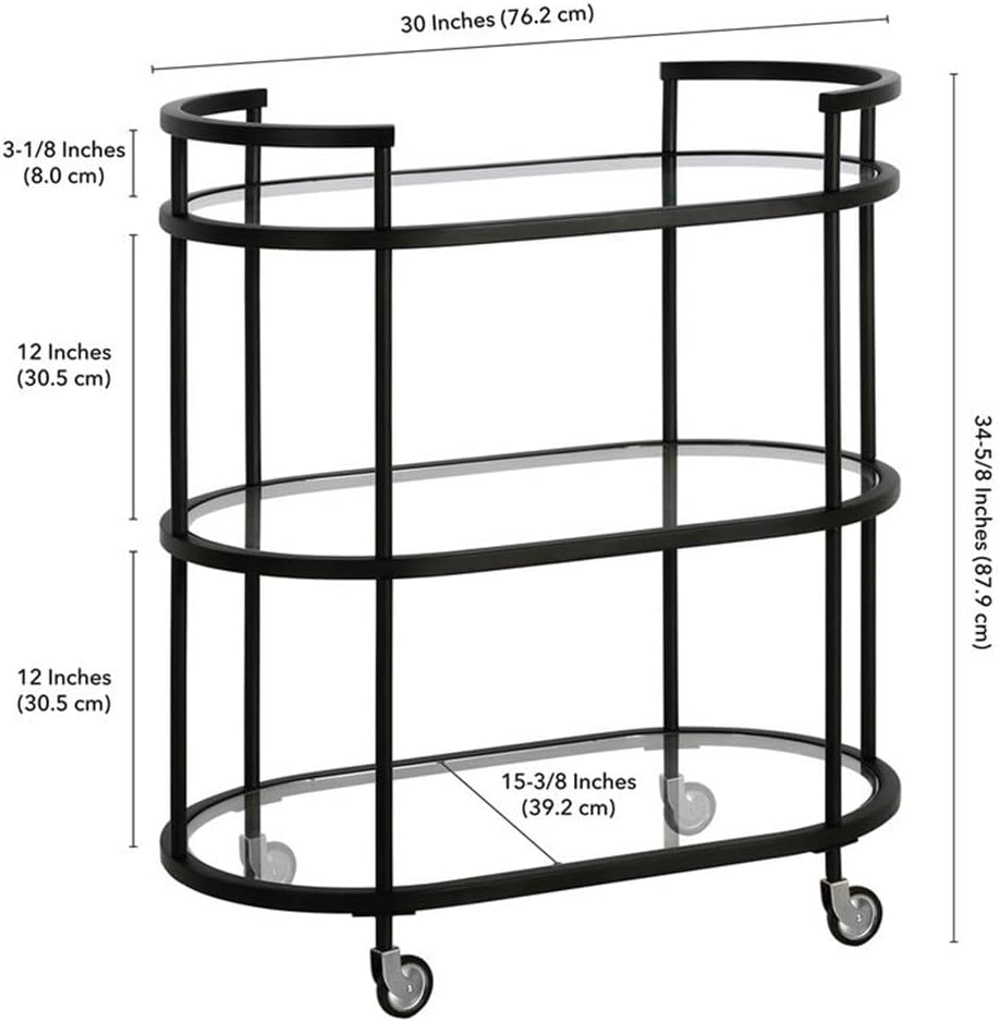 Henn&Hart 30" Wide Oval Bar Cart in Blackened Bronze, Bar Carts for the Home