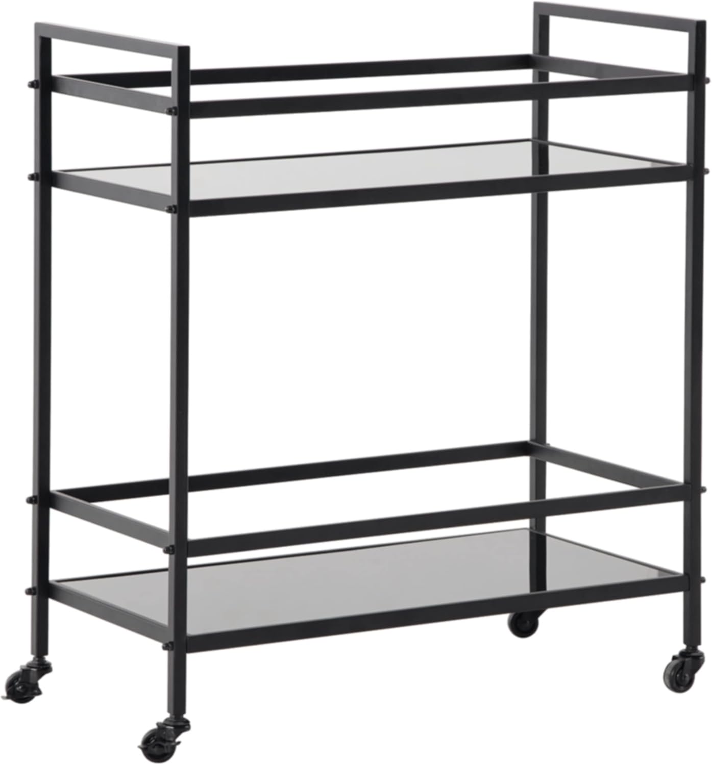 Signature Design by Ashley Plattfield Casual Antiqued 2-Tier Bar Cart with Casters, for Kitchen and Dining Room, Metallic & White
