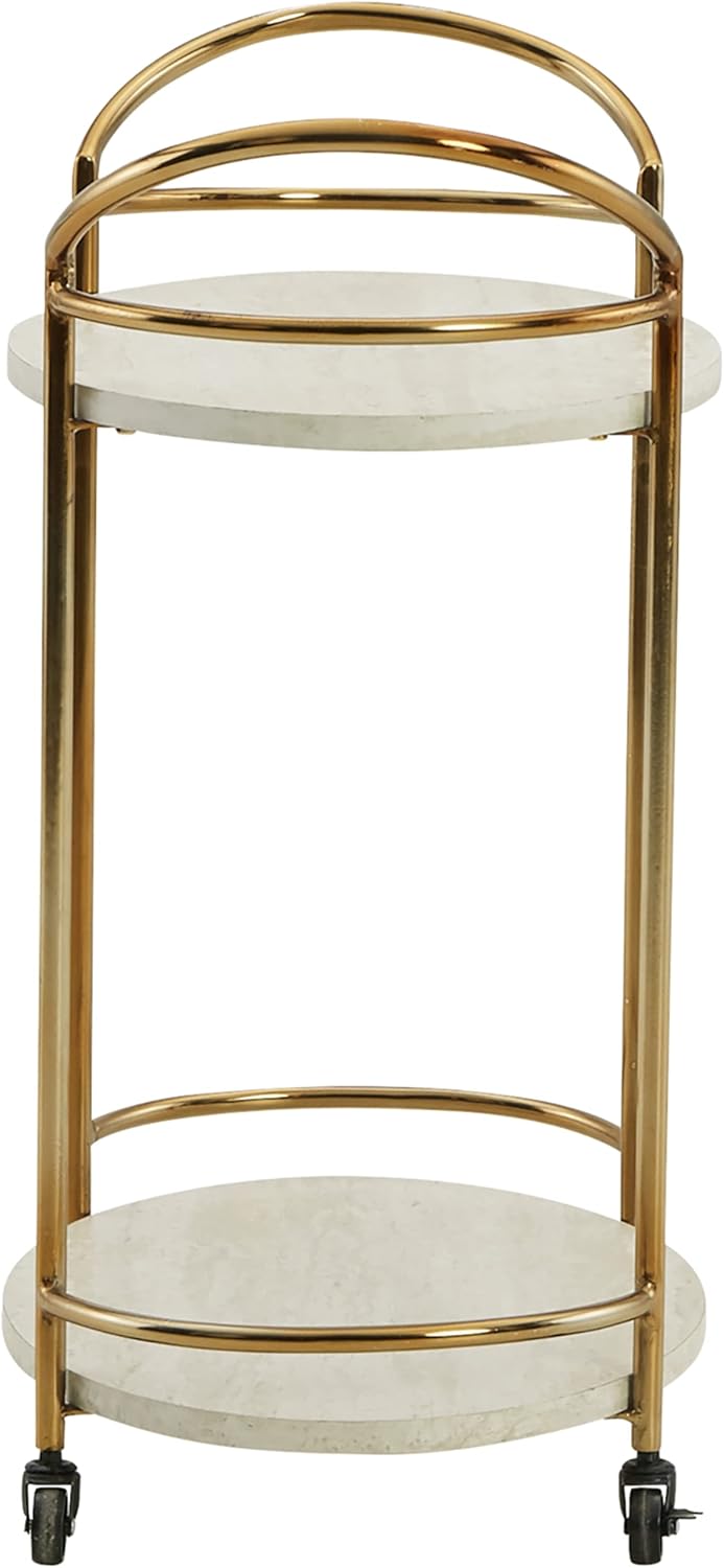 Signature Design by Ashley Tarica Modern Bar Cart with 2 Shelves, Cream & Gold Finish