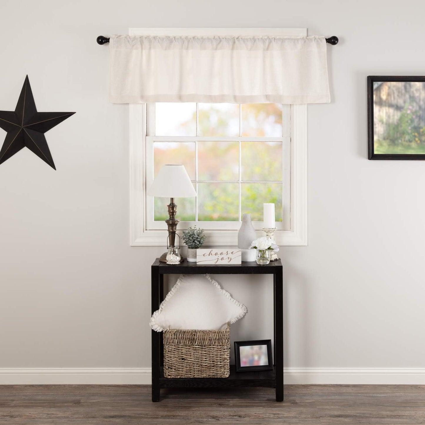 VHC Brands Black Check Scalloped Short Panel Set of 2 63x36 Country Curtains, Black and Tan