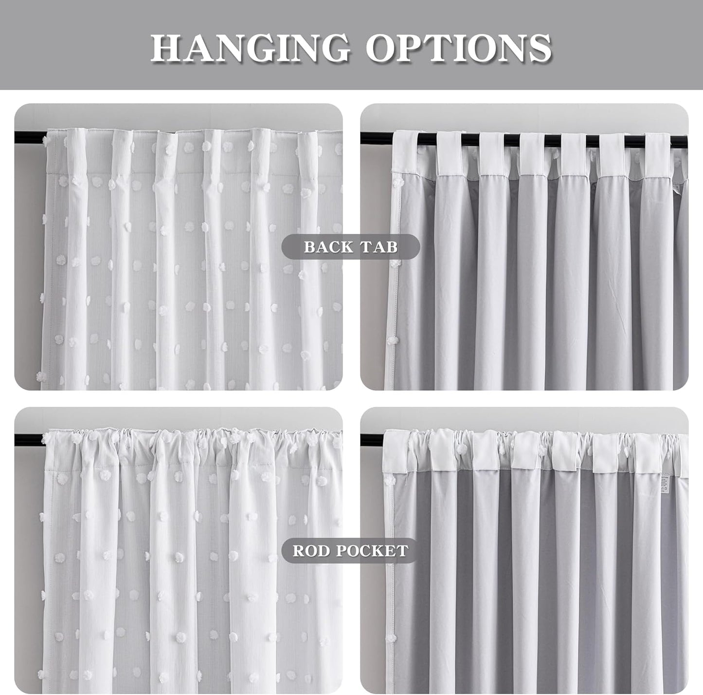 MYSKY HOME 100% Black Out Curtains for Bedroom White Blackout Curtain 63 Inches Long Thermal Insulated 2 Panels Short Kitchen Drapes with White Pom Pom Sheer Room Darkening Back Tab, 52 x 63 in