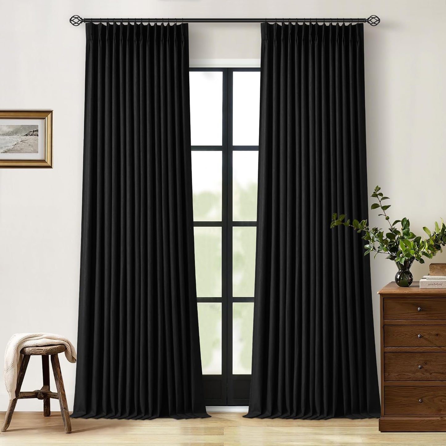 Beige Blackout Cafe Curtains 45 Inch Length 2 Panel Set Pinch Pleated Back Tab Linen Blend Black Out Short Curtains Boho Farmhouse Thermal Insulated Small Window Drapes for Bathroom Kitchen RV