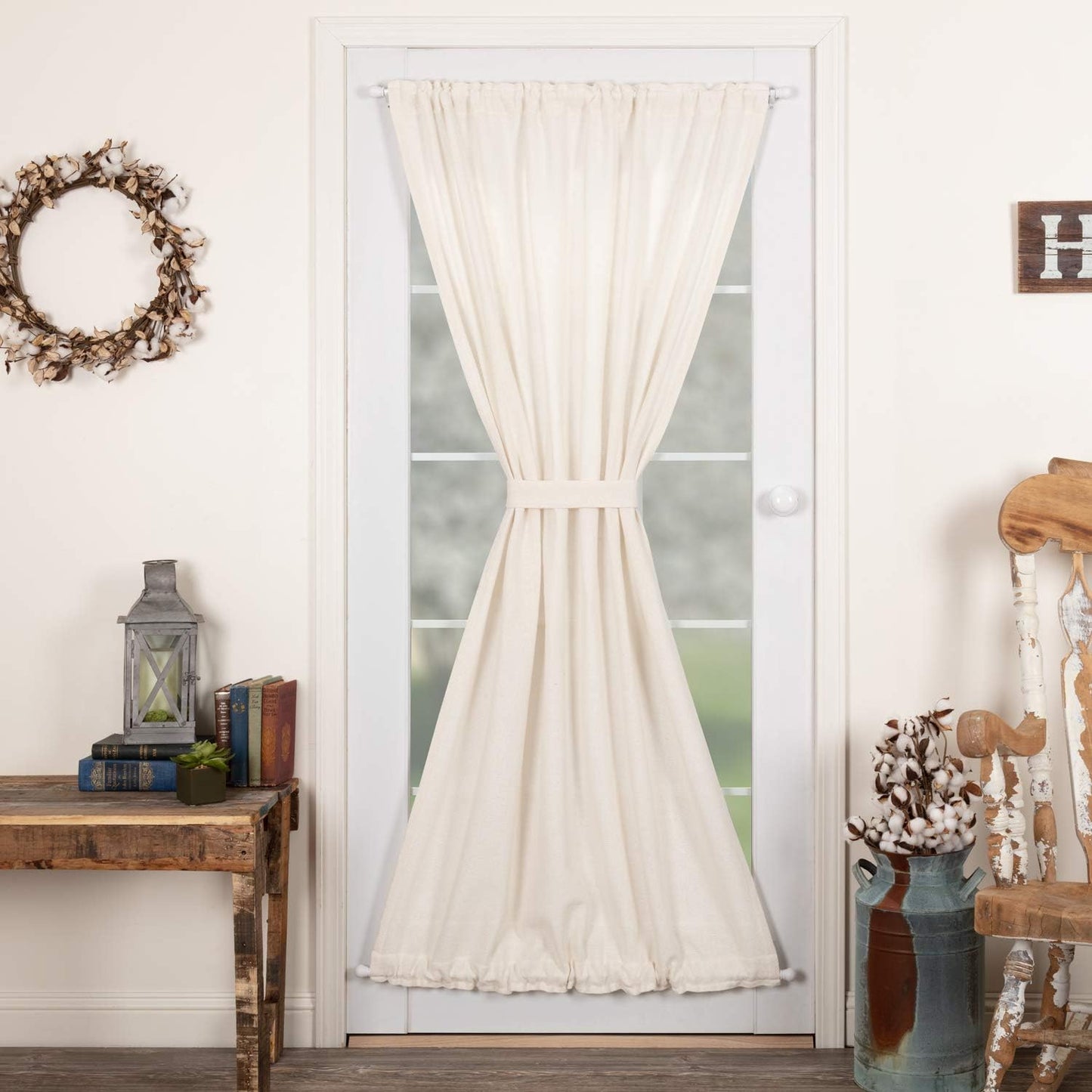 VHC Brands Black Check Scalloped Short Panel Set of 2 63x36 Country Curtains, Black and Tan
