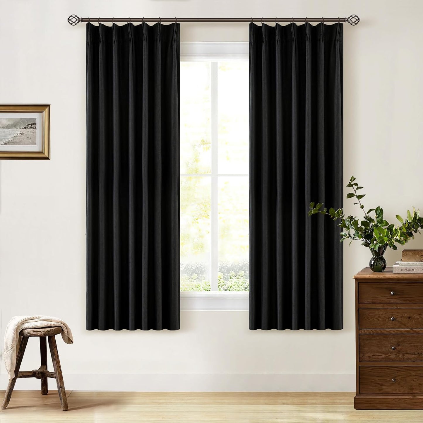 Beige Blackout Cafe Curtains 45 Inch Length 2 Panel Set Pinch Pleated Back Tab Linen Blend Black Out Short Curtains Boho Farmhouse Thermal Insulated Small Window Drapes for Bathroom Kitchen RV