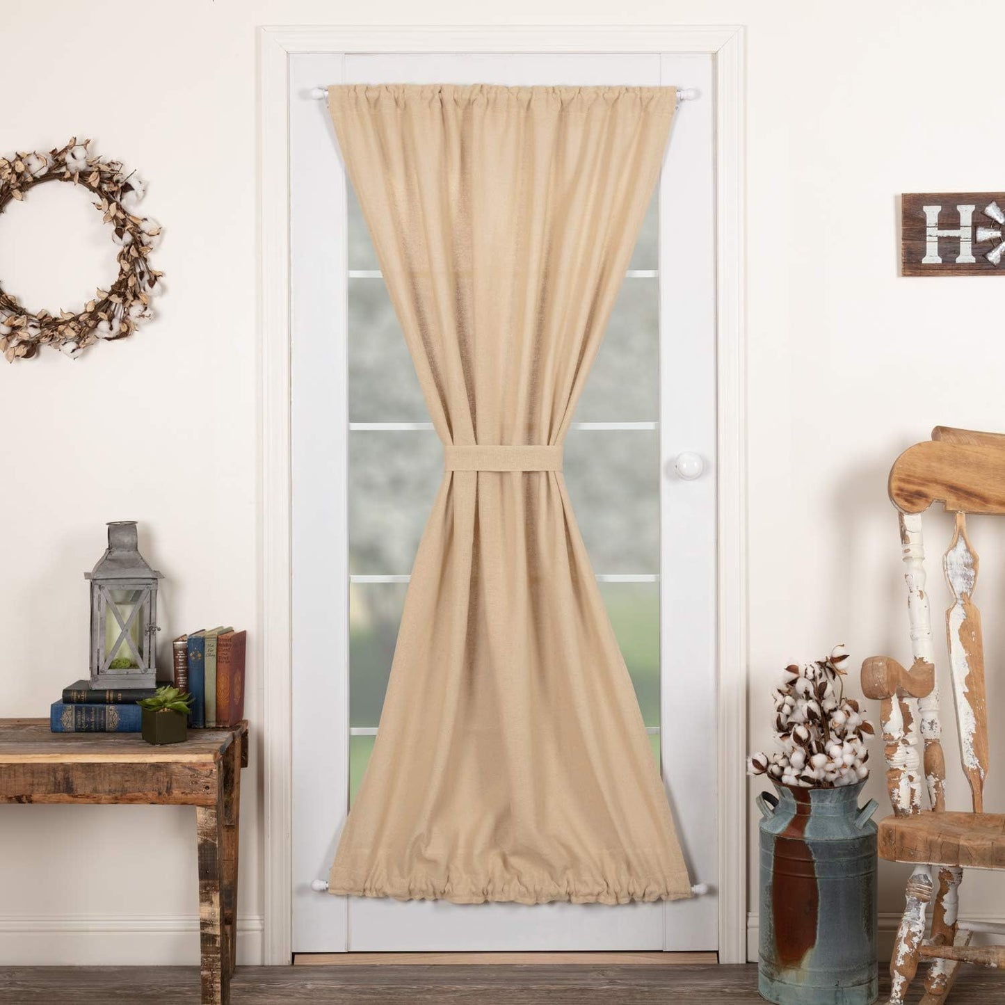 VHC Brands Black Check Scalloped Short Panel Set of 2 63x36 Country Curtains, Black and Tan