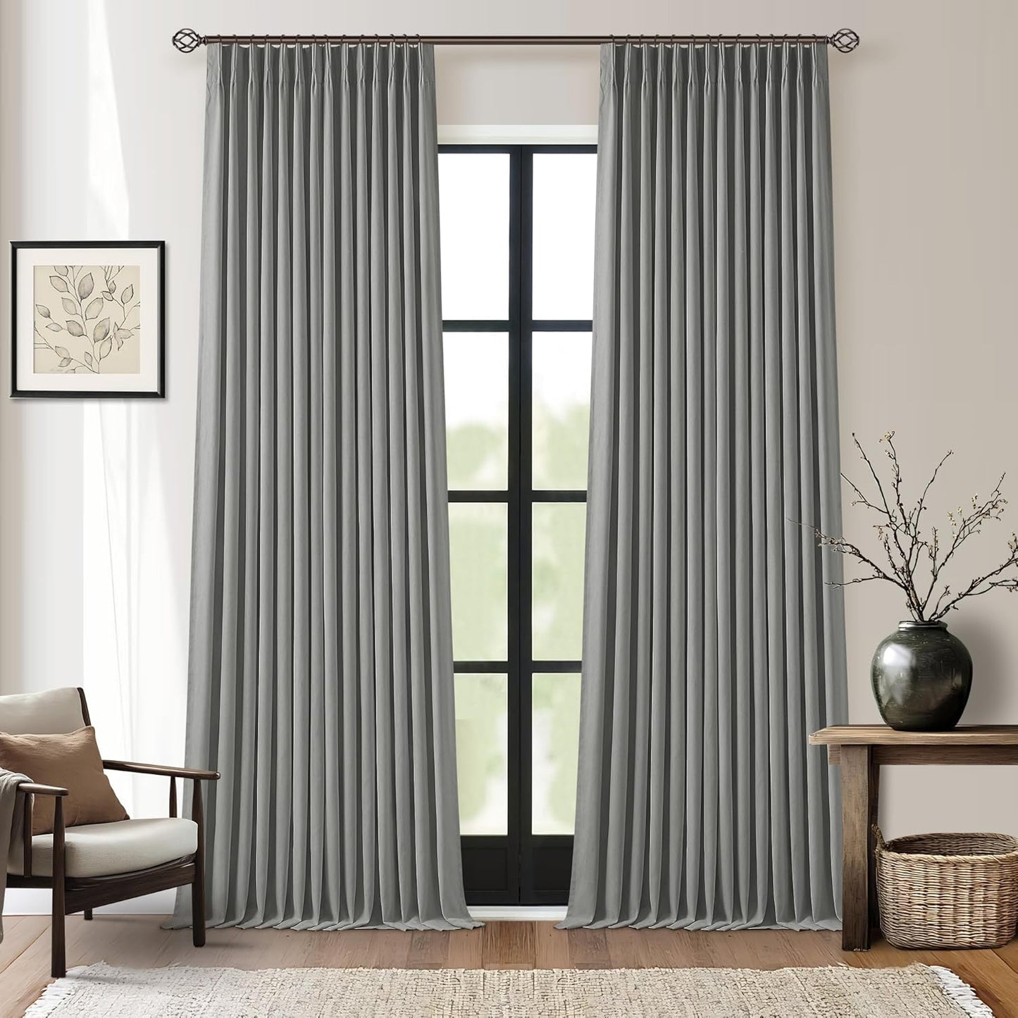 Beige Blackout Cafe Curtains 45 Inch Length 2 Panel Set Pinch Pleated Back Tab Linen Blend Black Out Short Curtains Boho Farmhouse Thermal Insulated Small Window Drapes for Bathroom Kitchen RV