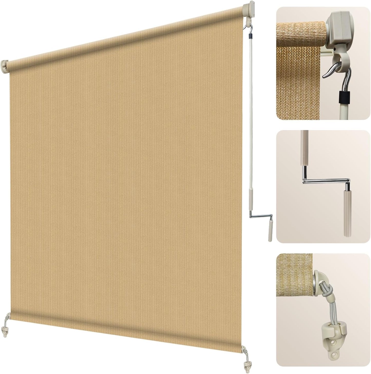 Artpuch Outdoor Roller Shade 8' W x 8' H, Gray Exterior Cordless Patio Shades Roll Up Blinds with Splicing Design, 2 Poles and 1 Piece Fabric