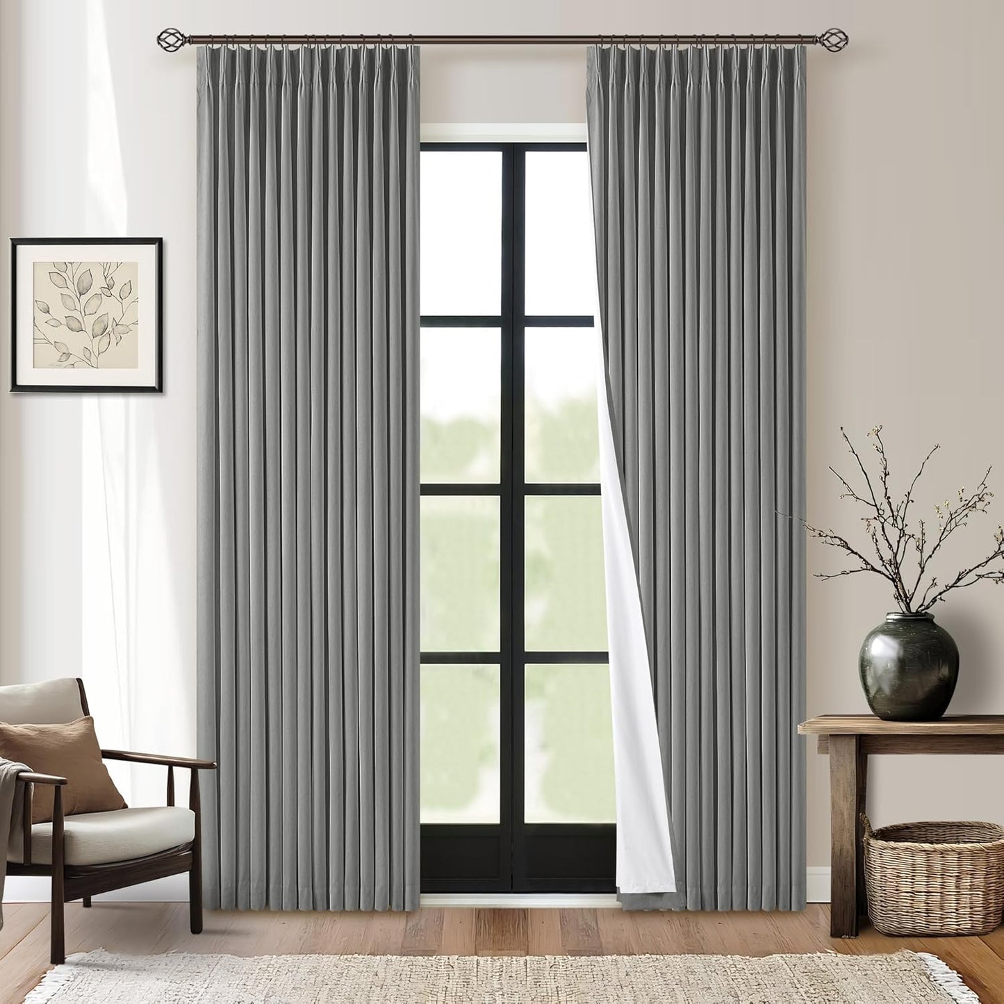 Beige Blackout Cafe Curtains 45 Inch Length 2 Panel Set Pinch Pleated Back Tab Linen Blend Black Out Short Curtains Boho Farmhouse Thermal Insulated Small Window Drapes for Bathroom Kitchen RV