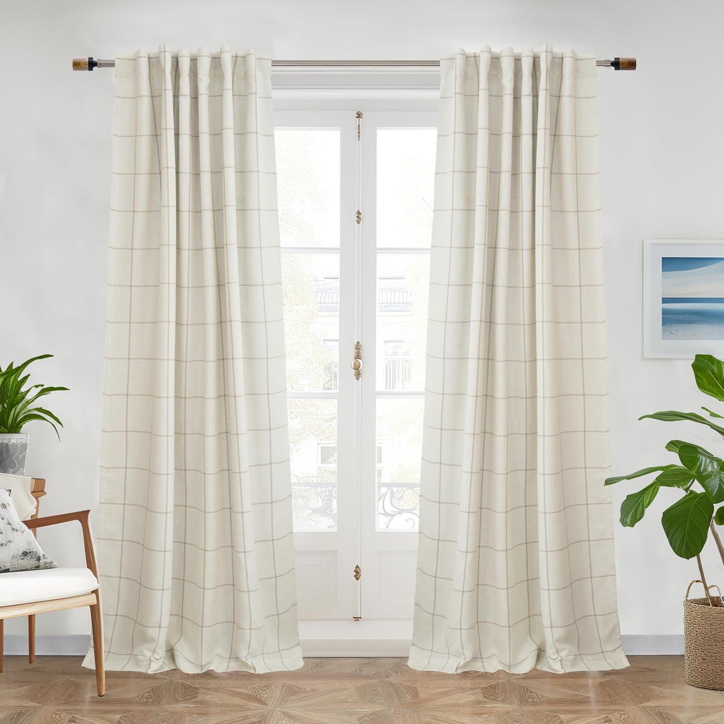 DriftAway 2 Panels 100% Blackout Windowpane Plaid Linen Curtains Double Layer Drapes for Bedroom 90 Inches Long Farmhouse Thermal Insulated 3.25 Inch Rod Pocket Back Tab for Living Room Black