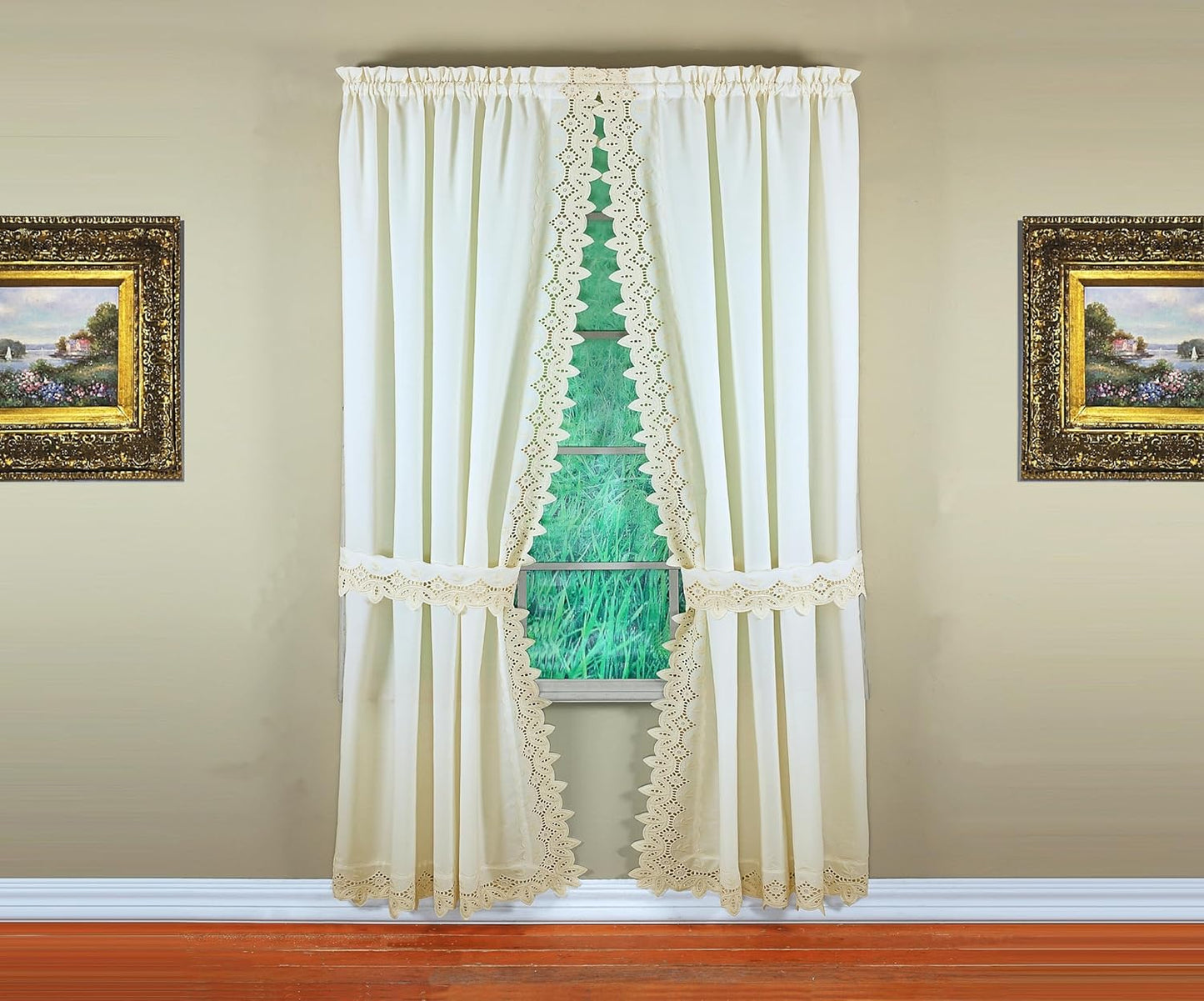 Today's Curtain, Heirloom Battenberg Eyelet Panel Pair 63", White, 4-Piece-Set, 80" W x 63" L
