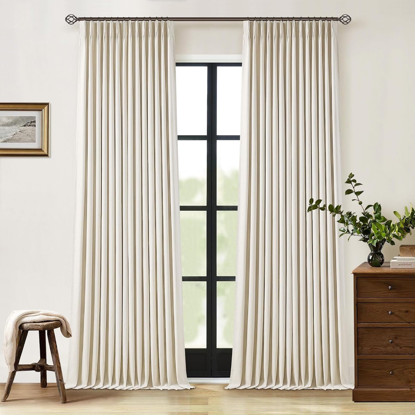 Beige Blackout Cafe Curtains 45 Inch Length 2 Panel Set Pinch Pleated Back Tab Linen Blend Black Out Short Curtains Boho Farmhouse Thermal Insulated Small Window Drapes for Bathroom Kitchen RV