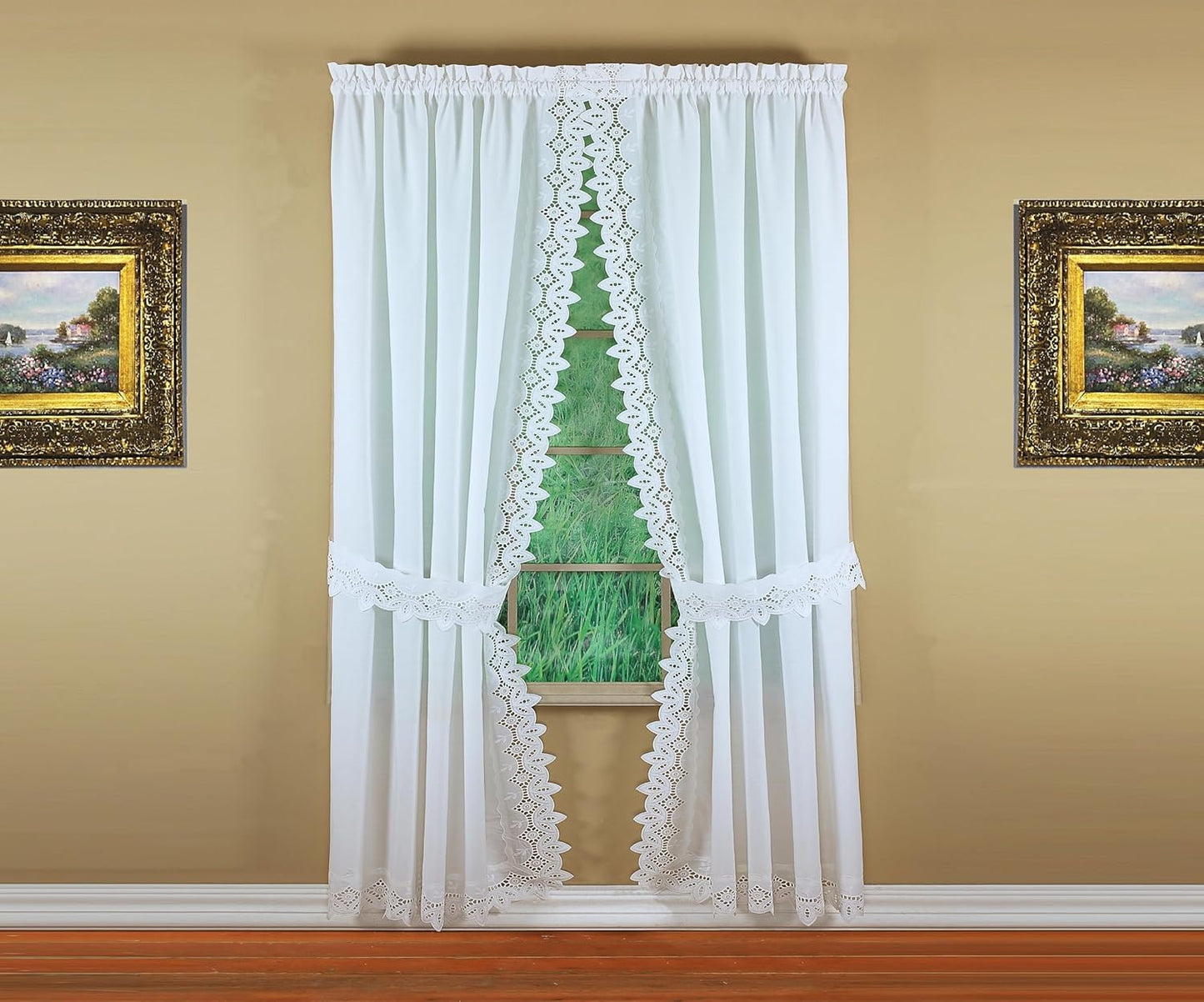 Today's Curtain, Heirloom Battenberg Eyelet Panel Pair 63", White, 4-Piece-Set, 80" W x 63" L