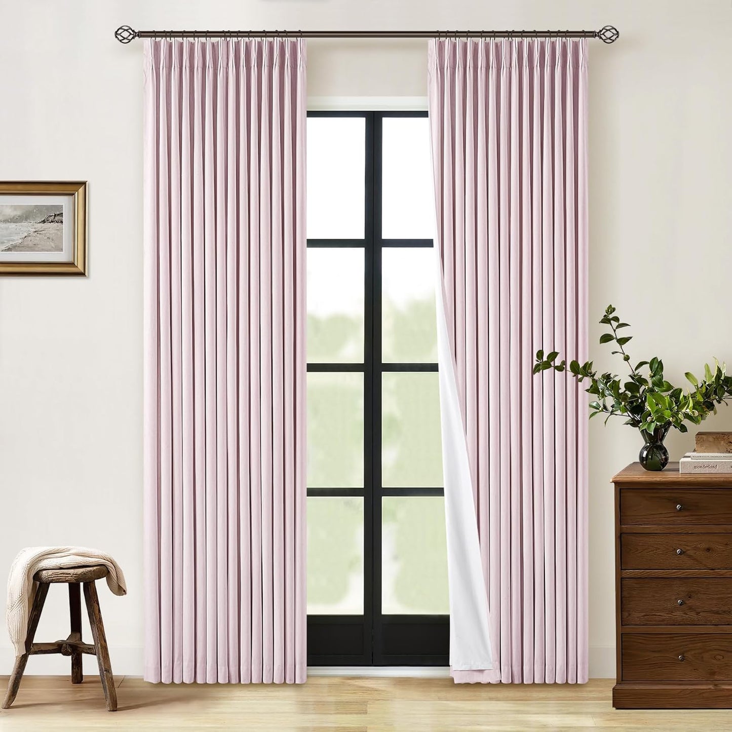 Beige Blackout Cafe Curtains 45 Inch Length 2 Panel Set Pinch Pleated Back Tab Linen Blend Black Out Short Curtains Boho Farmhouse Thermal Insulated Small Window Drapes for Bathroom Kitchen RV