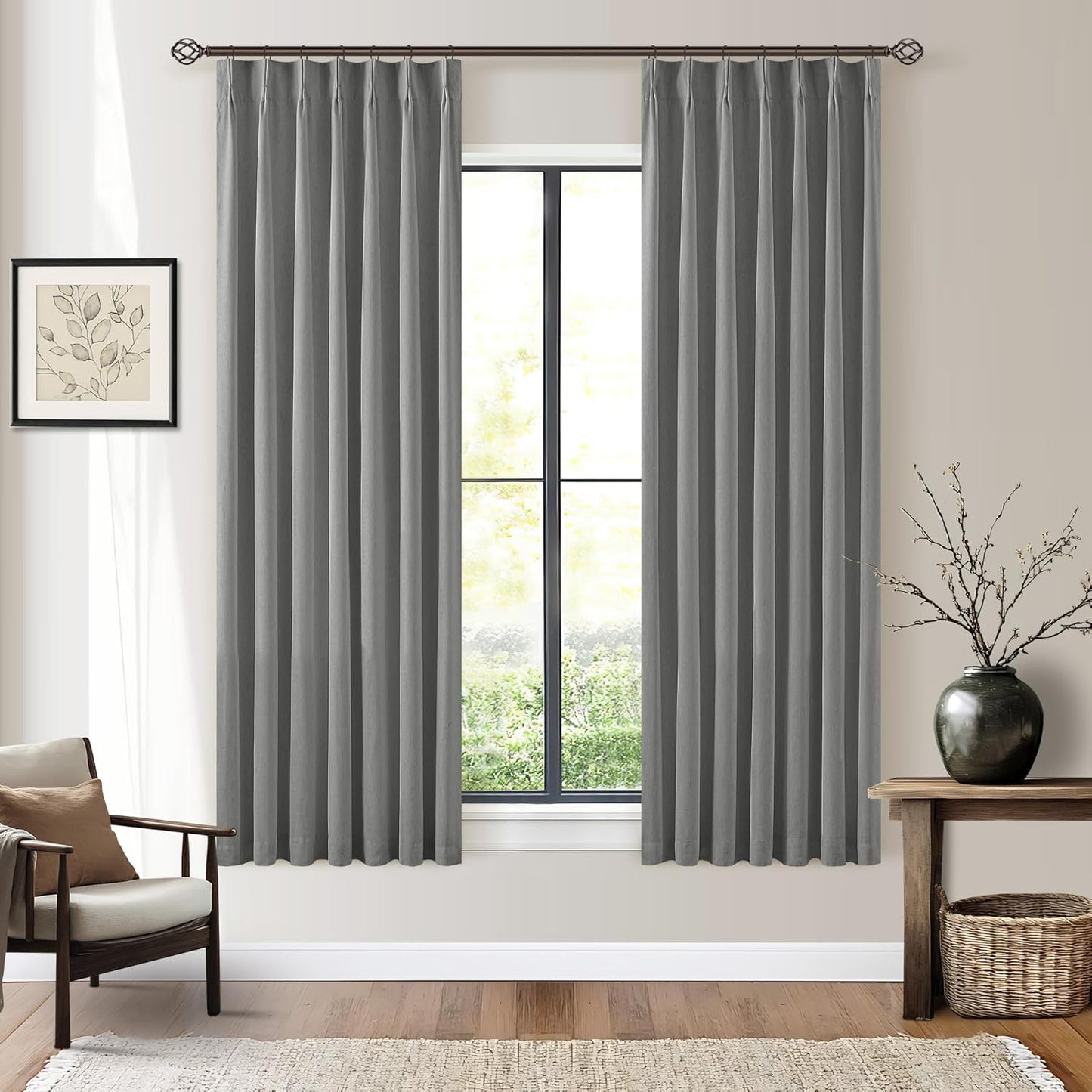 Beige Blackout Cafe Curtains 45 Inch Length 2 Panel Set Pinch Pleated Back Tab Linen Blend Black Out Short Curtains Boho Farmhouse Thermal Insulated Small Window Drapes for Bathroom Kitchen RV