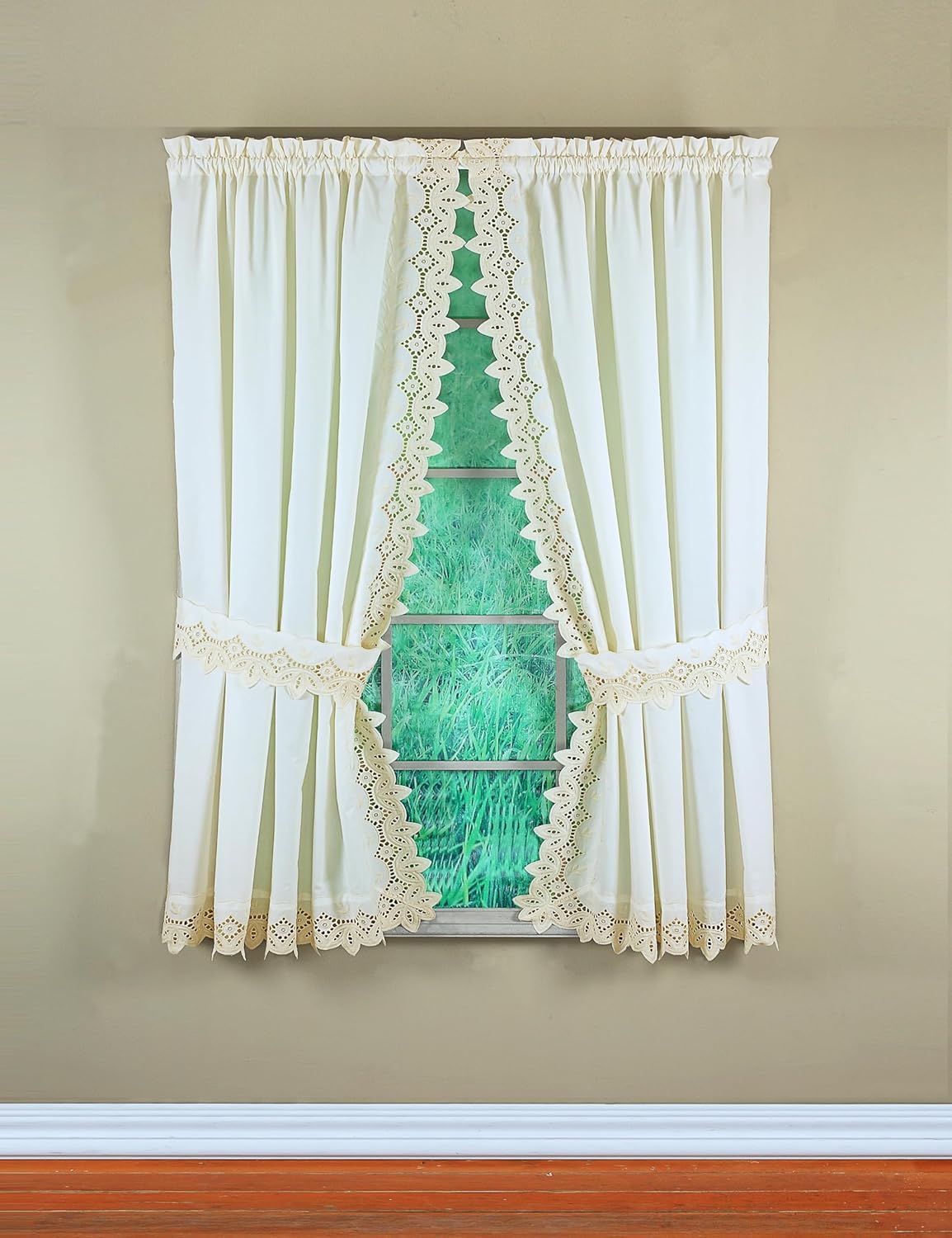 Today's Curtain, Heirloom Battenberg Eyelet Panel Pair 63", White, 4-Piece-Set, 80" W x 63" L