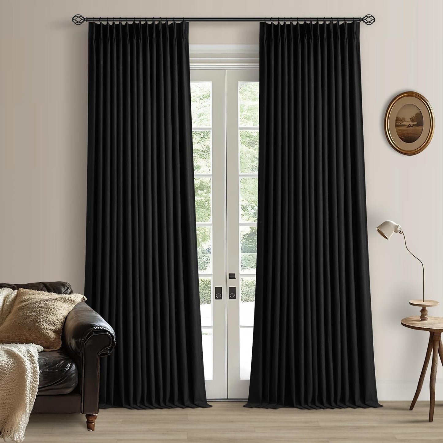 Beige Blackout Cafe Curtains 45 Inch Length 2 Panel Set Pinch Pleated Back Tab Linen Blend Black Out Short Curtains Boho Farmhouse Thermal Insulated Small Window Drapes for Bathroom Kitchen RV
