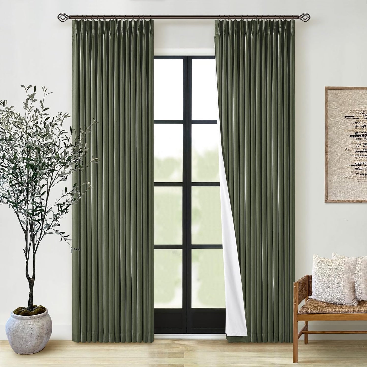 Beige Blackout Cafe Curtains 45 Inch Length 2 Panel Set Pinch Pleated Back Tab Linen Blend Black Out Short Curtains Boho Farmhouse Thermal Insulated Small Window Drapes for Bathroom Kitchen RV