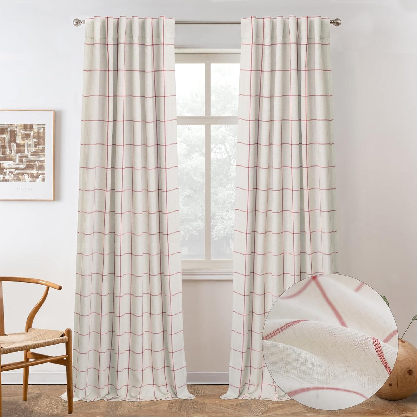 DriftAway 2 Panels 100% Blackout Windowpane Plaid Linen Curtains Double Layer Drapes for Bedroom 90 Inches Long Farmhouse Thermal Insulated 3.25 Inch Rod Pocket Back Tab for Living Room Black