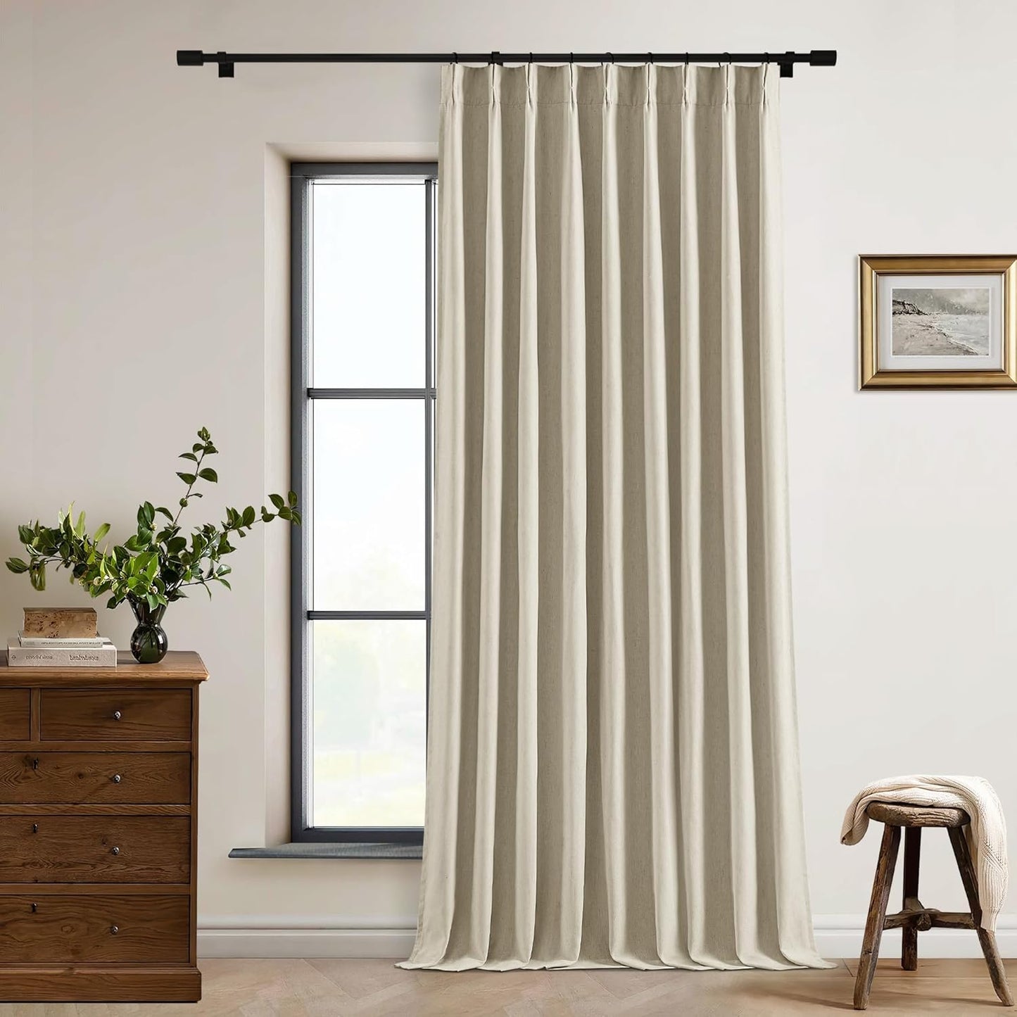 Beige Blackout Cafe Curtains 45 Inch Length 2 Panel Set Pinch Pleated Back Tab Linen Blend Black Out Short Curtains Boho Farmhouse Thermal Insulated Small Window Drapes for Bathroom Kitchen RV