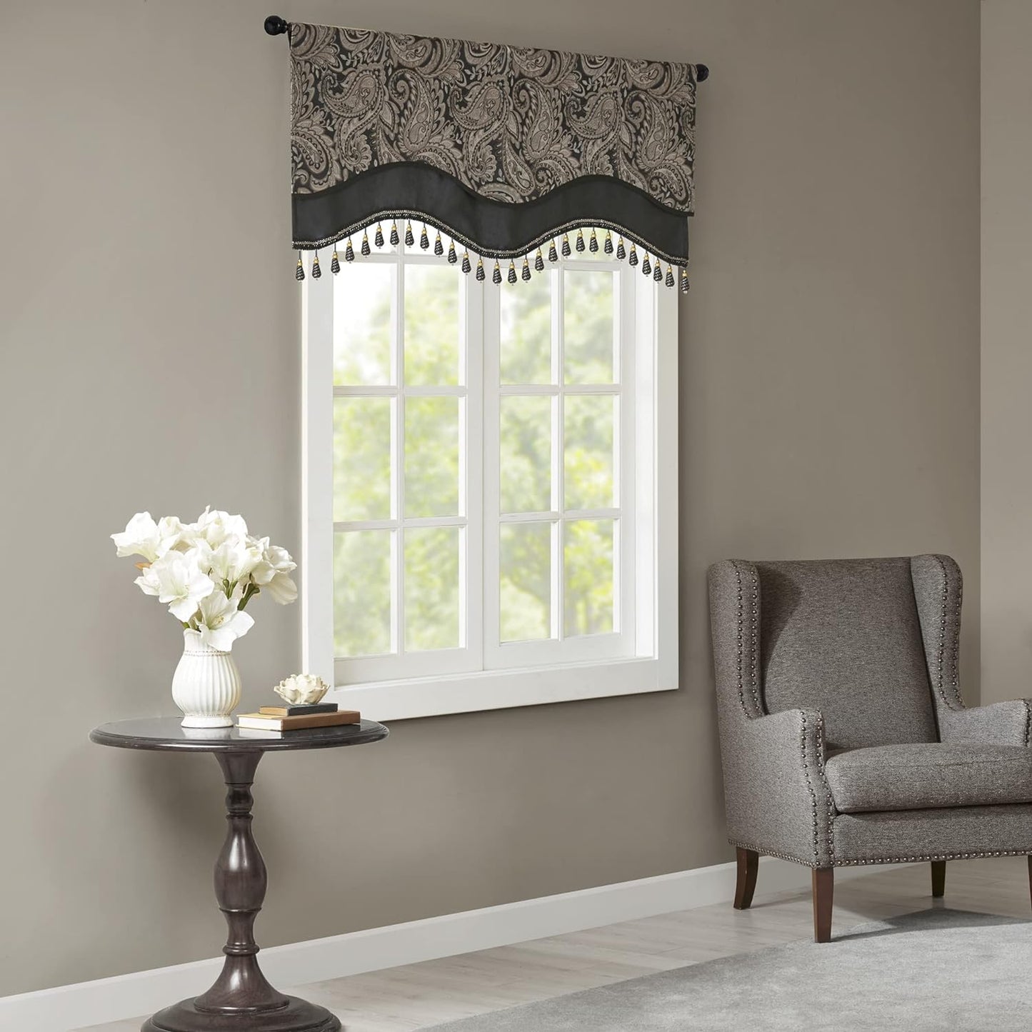 Madison Park Aubrey 2 Panel Curtain Faux Silk Paisley Jacquard, Rod Pocket Curtain For Living Room, Kitchen, Room Darkening Window Drape for Bedroom and Dorm, 2-PK 50x84", Navy