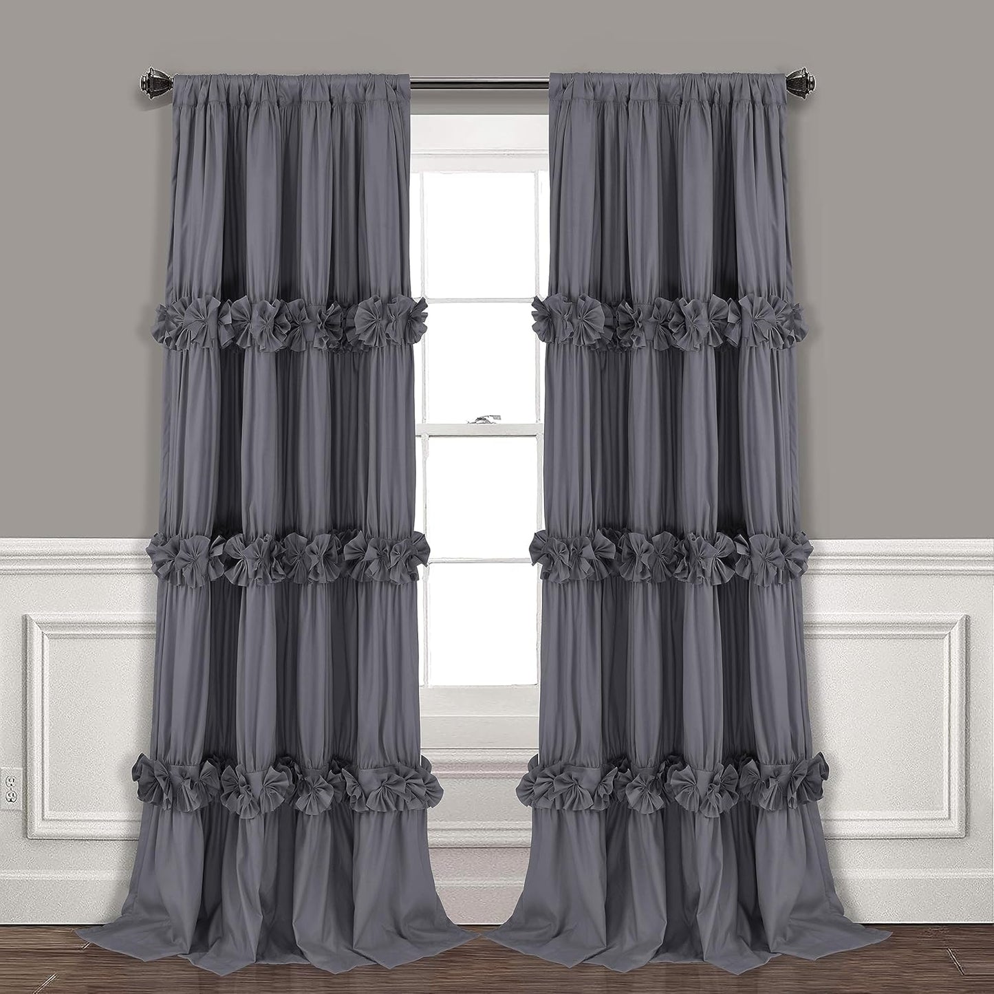 Thermal Insulated Blackout Window Curtains, 54" W x 84" L x 2 Panels, Boho Ruched Window Treatments with 3 Rows of Butterfly Flowers, Rustic Rod Pocket Drapes, Peach Pink (LQ-30)