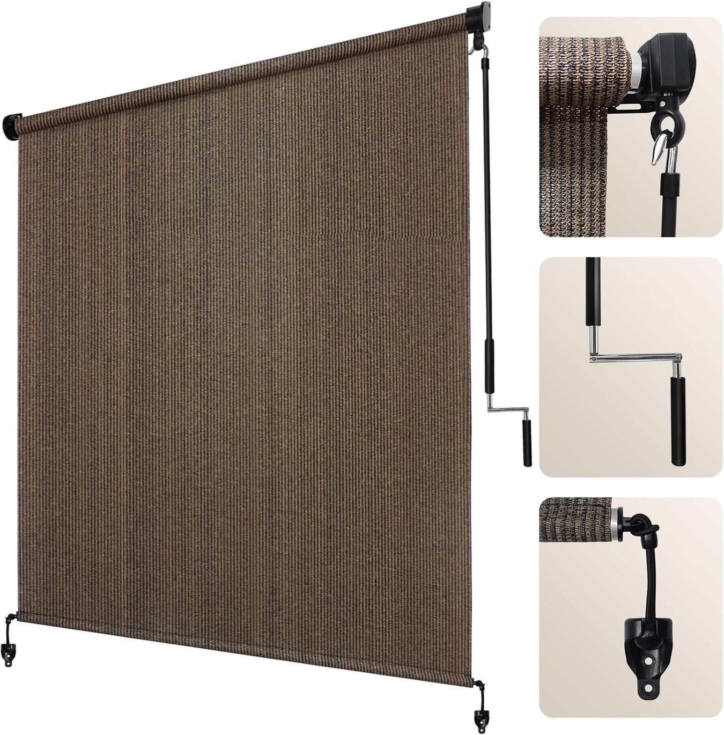 Artpuch Outdoor Roller Shade 8' W x 8' H, Gray Exterior Cordless Patio Shades Roll Up Blinds with Splicing Design, 2 Poles and 1 Piece Fabric