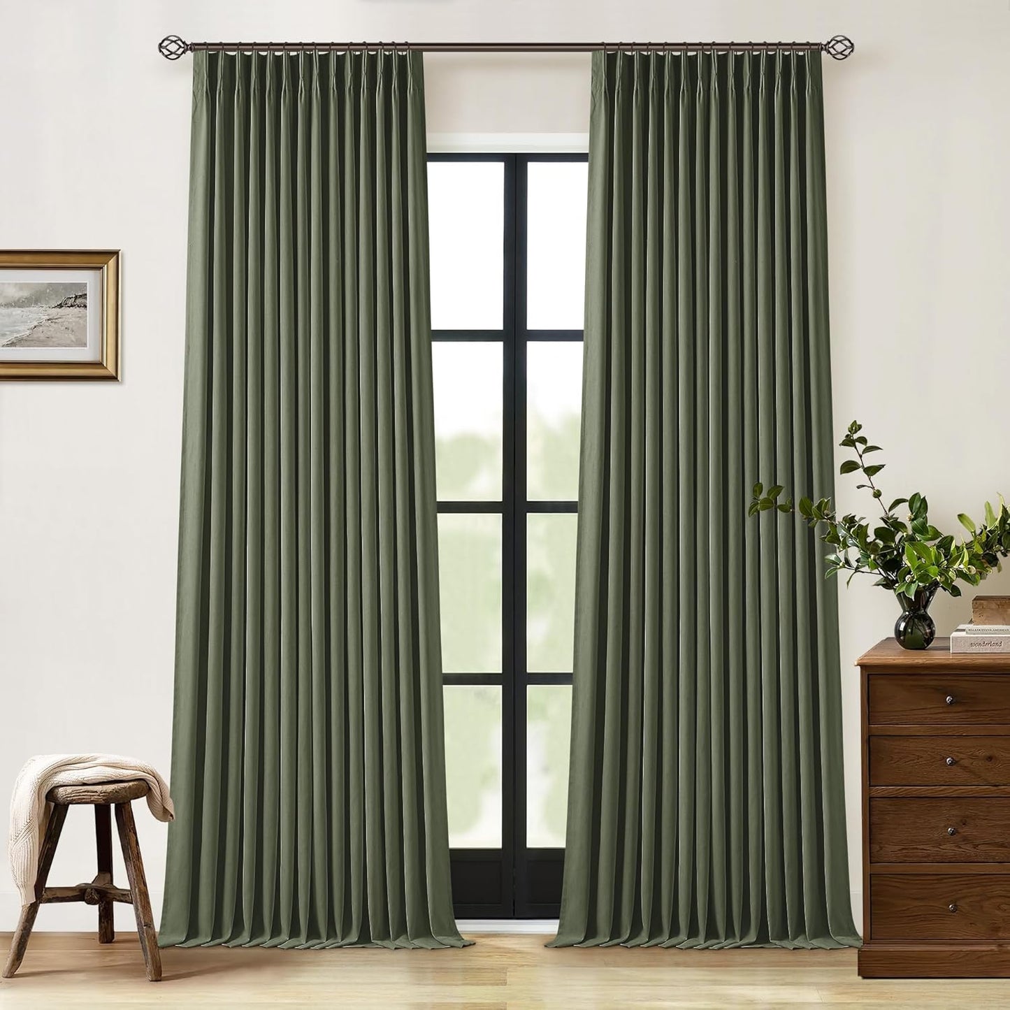 Beige Blackout Cafe Curtains 45 Inch Length 2 Panel Set Pinch Pleated Back Tab Linen Blend Black Out Short Curtains Boho Farmhouse Thermal Insulated Small Window Drapes for Bathroom Kitchen RV