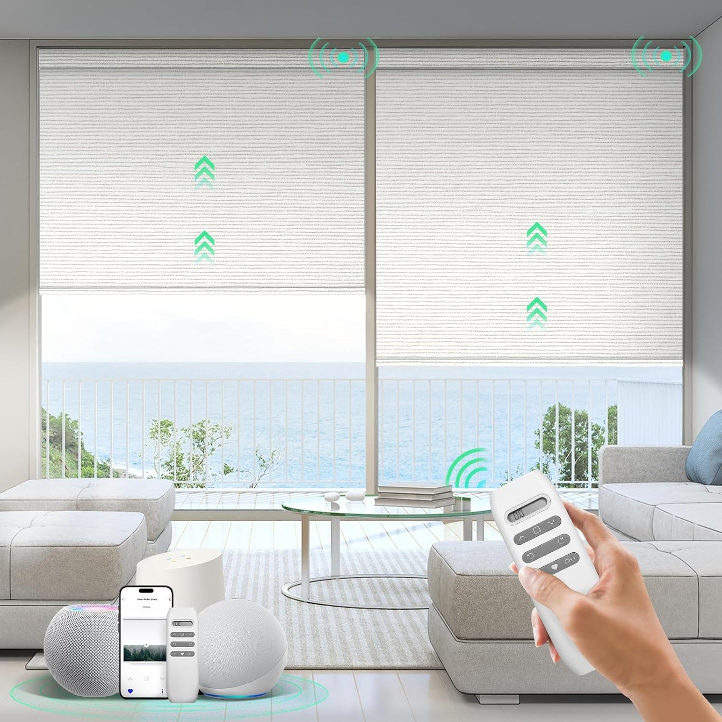 Motorized Blinds with Remote, 100% Blackout Smart Blinds, Automatic Shades for Windows, Electric Window Coverings, Compatible with Alexa Google and Homekit (Light Chaser-Perla Bianca BO)