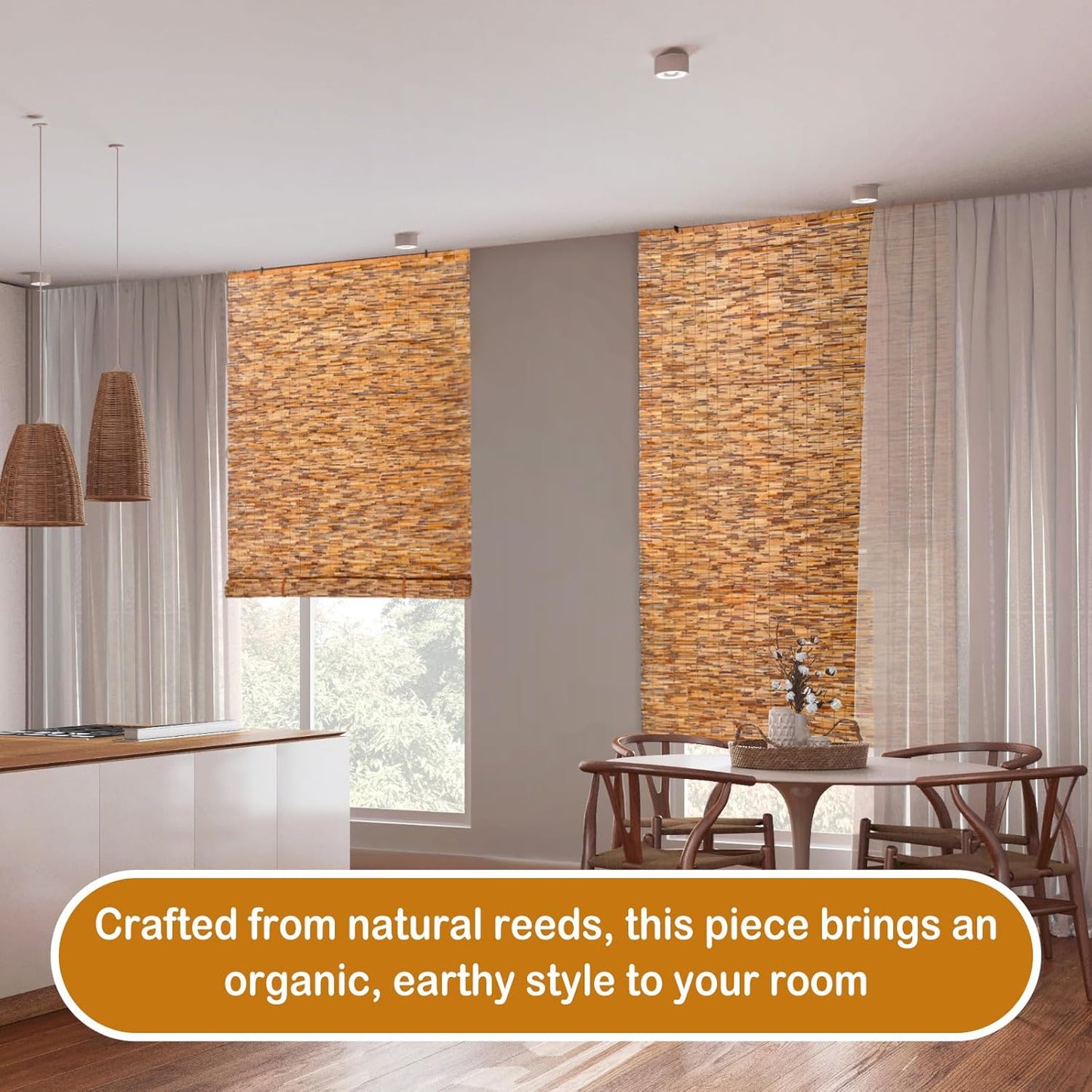 2 Pcs Bamboo Shades Outdoor Reed Roll Up Blinds 48" W x 72" H Blackout Sunshade Cordless Bamboo Blinds for Home Porch, Patio & Windows Decor Shutters Sunlight Privacy Screen