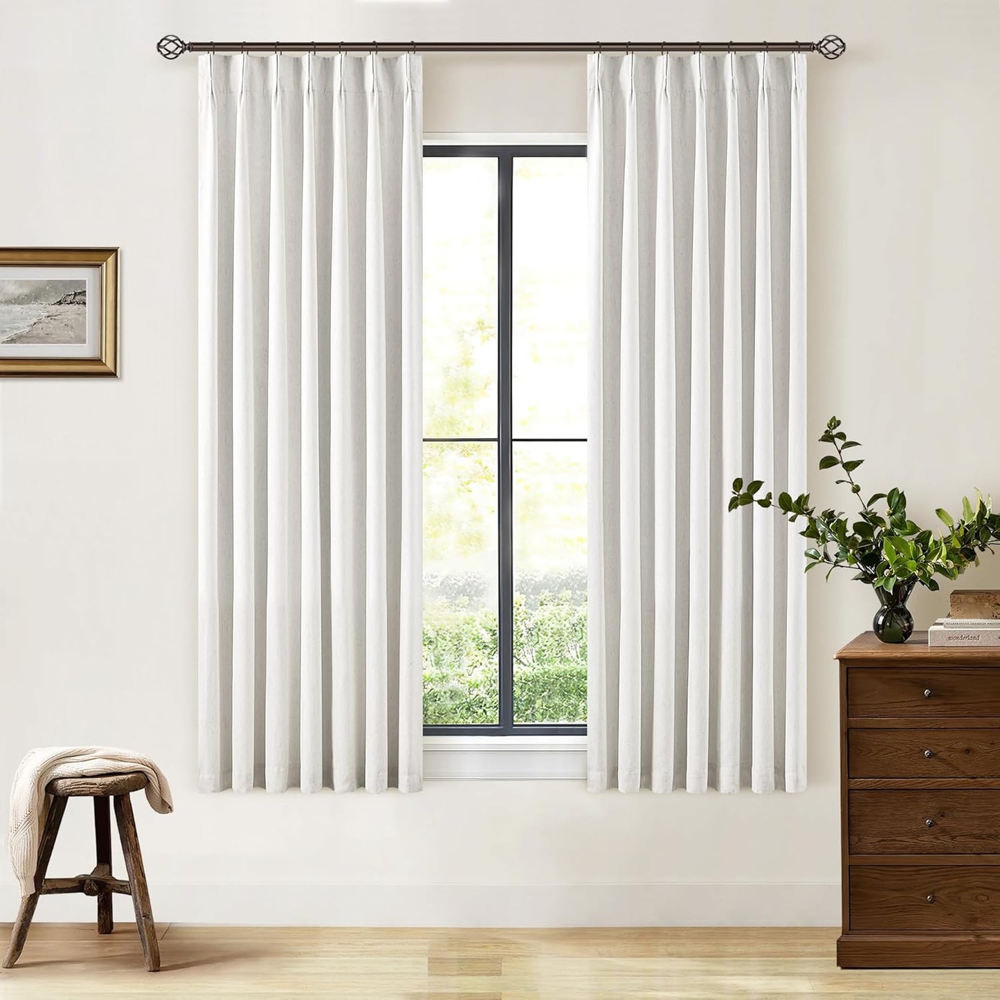 Beige Blackout Cafe Curtains 45 Inch Length 2 Panel Set Pinch Pleated Back Tab Linen Blend Black Out Short Curtains Boho Farmhouse Thermal Insulated Small Window Drapes for Bathroom Kitchen RV