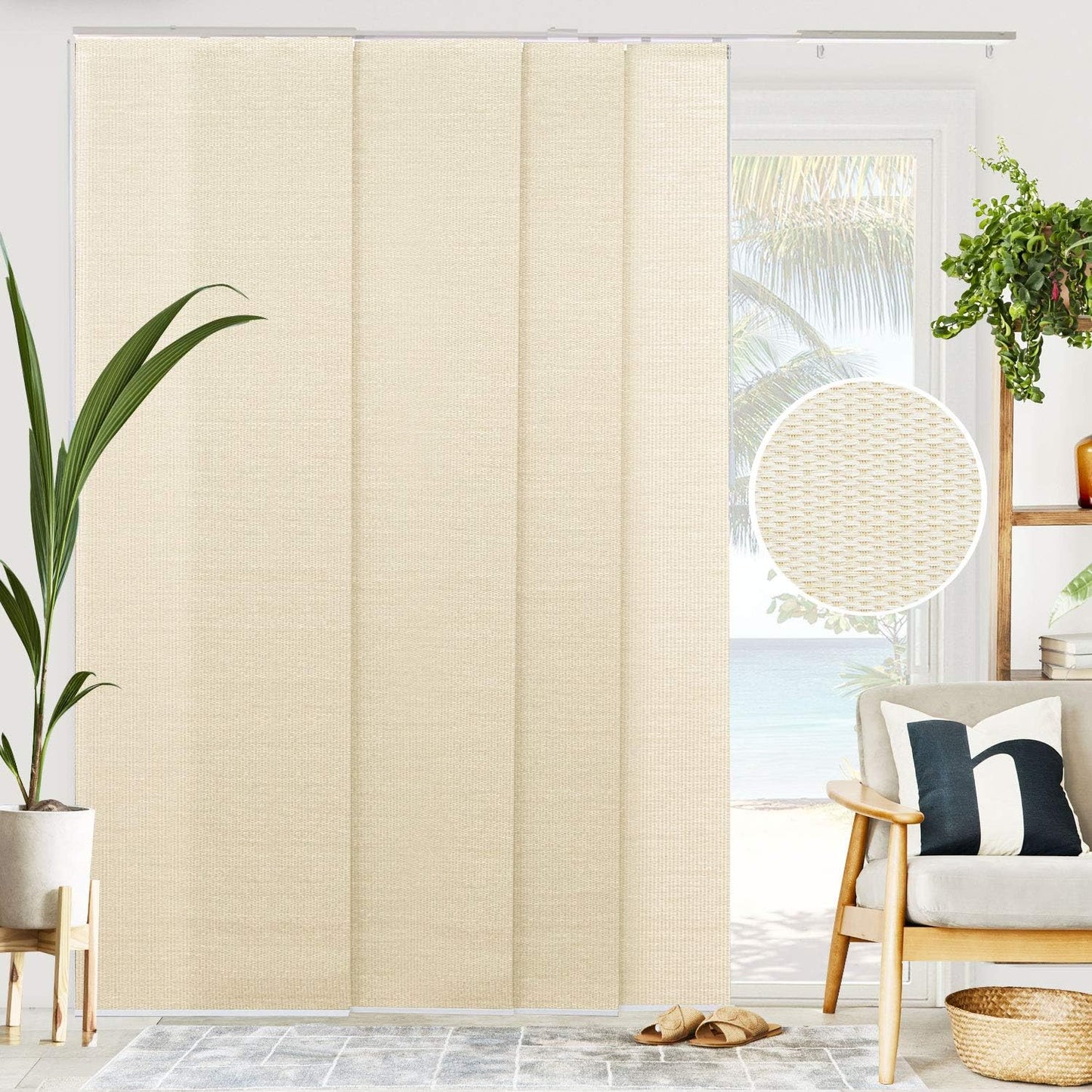 CHICOLOGY Vertical Blinds, Room Divider, Door Blinds,Blinds for Sliding Glass Doors, Temporary Wall, Closet Curtain, Room Door, Woven Gray (Natural Woven) W:46-86 x H:Up-to 96 inches
