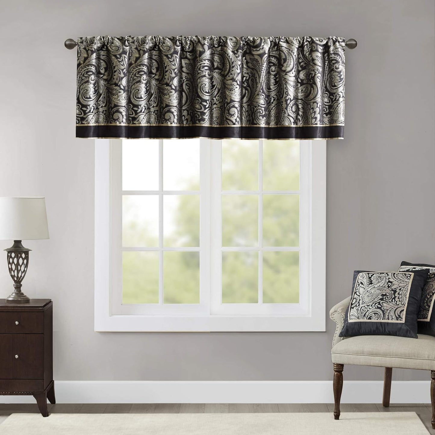 Madison Park Aubrey 2 Panel Curtain Faux Silk Paisley Jacquard, Rod Pocket Curtain For Living Room, Kitchen, Room Darkening Window Drape for Bedroom and Dorm, 2-PK 50x84", Navy