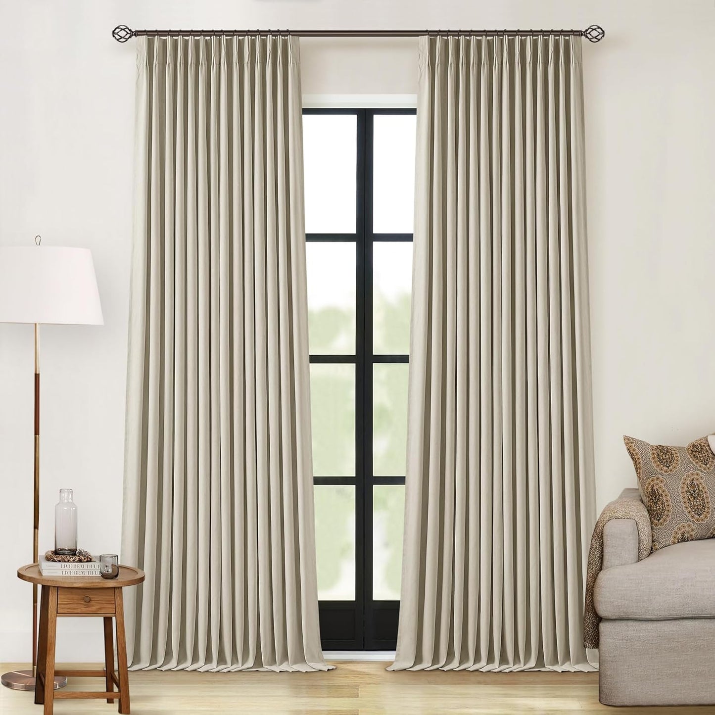 Beige Blackout Cafe Curtains 45 Inch Length 2 Panel Set Pinch Pleated Back Tab Linen Blend Black Out Short Curtains Boho Farmhouse Thermal Insulated Small Window Drapes for Bathroom Kitchen RV
