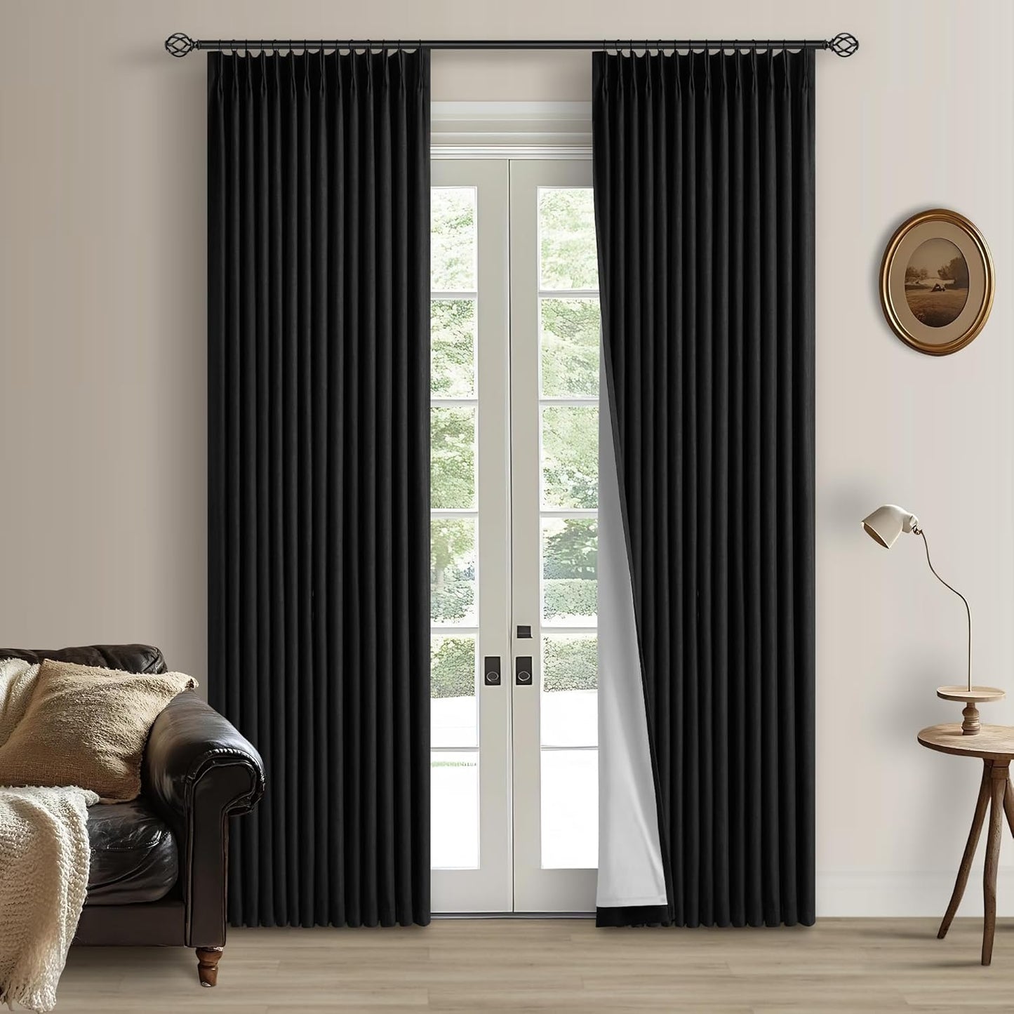 Beige Blackout Cafe Curtains 45 Inch Length 2 Panel Set Pinch Pleated Back Tab Linen Blend Black Out Short Curtains Boho Farmhouse Thermal Insulated Small Window Drapes for Bathroom Kitchen RV