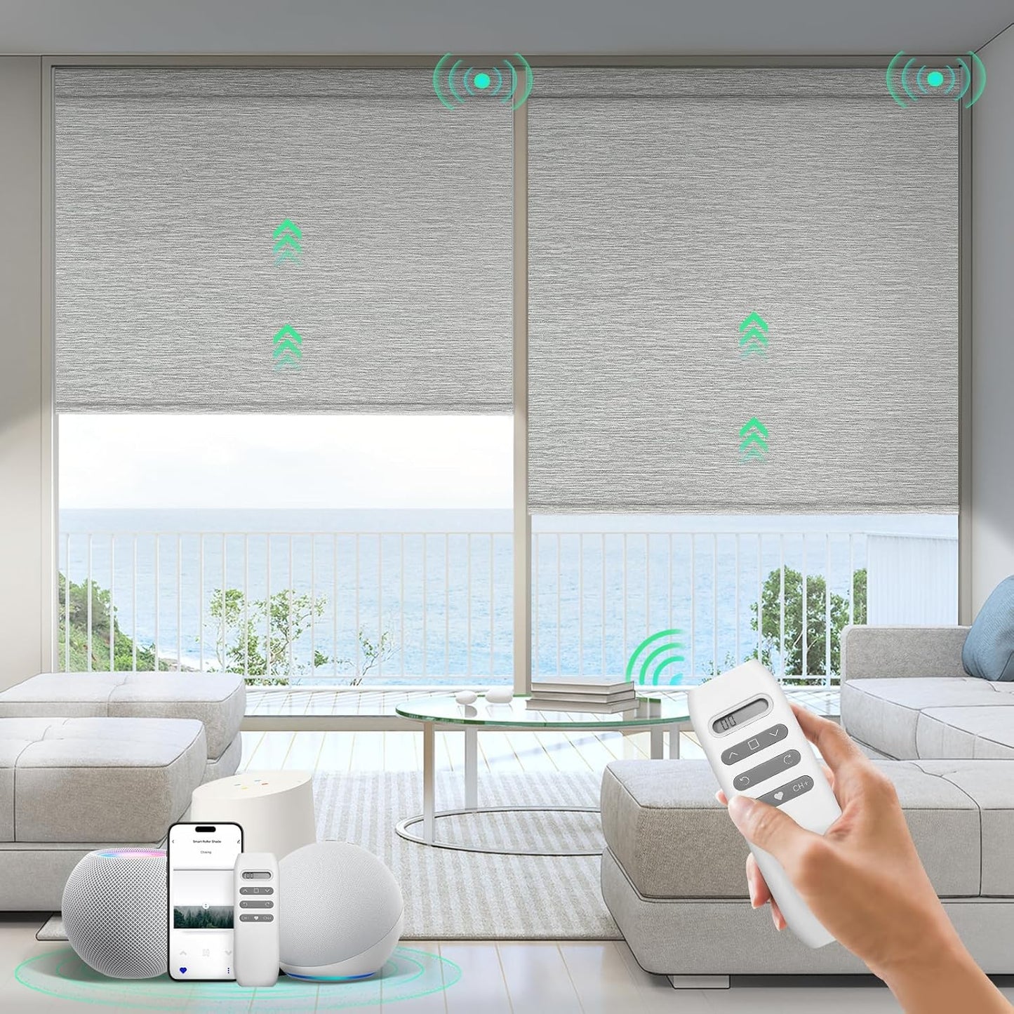 Motorized Blinds with Remote, 100% Blackout Smart Blinds, Automatic Shades for Windows, Electric Window Coverings, Compatible with Alexa Google and Homekit (Light Chaser-Perla Bianca BO)