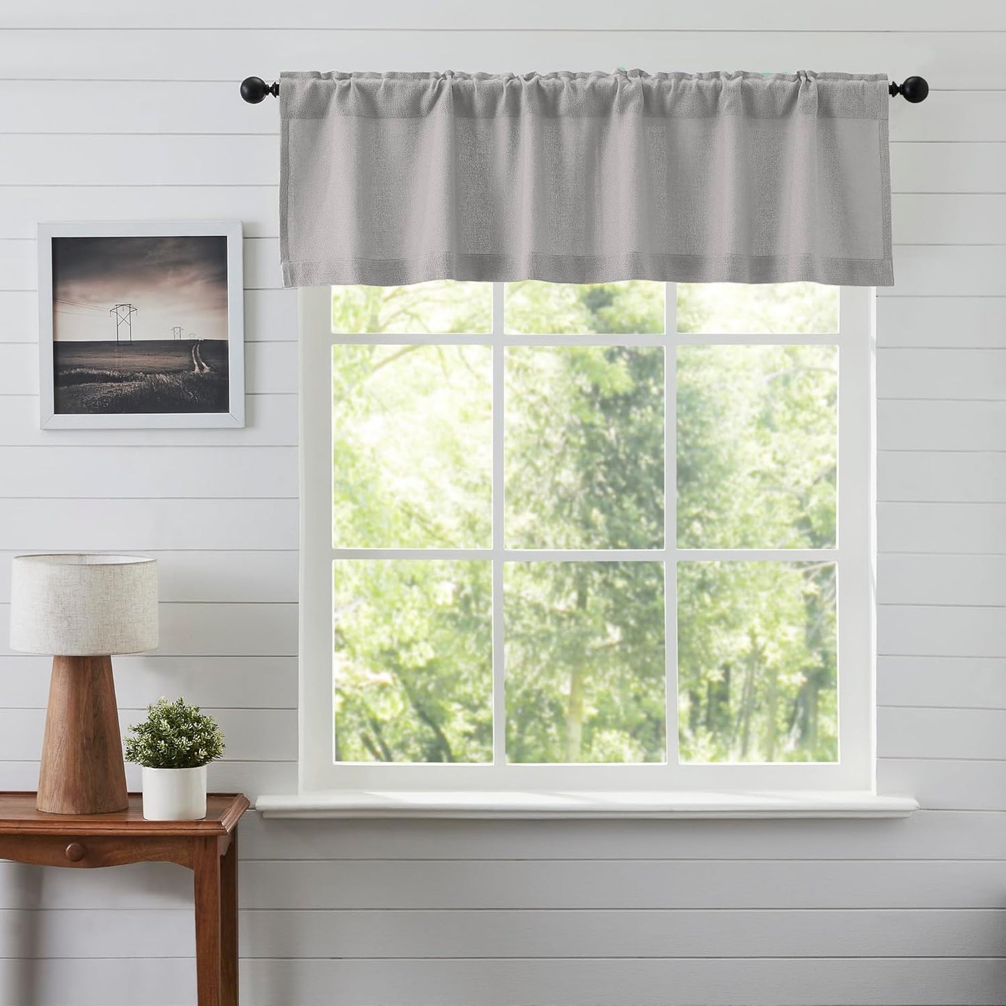 VHC Brands Black Check Scalloped Short Panel Set of 2 63x36 Country Curtains, Black and Tan