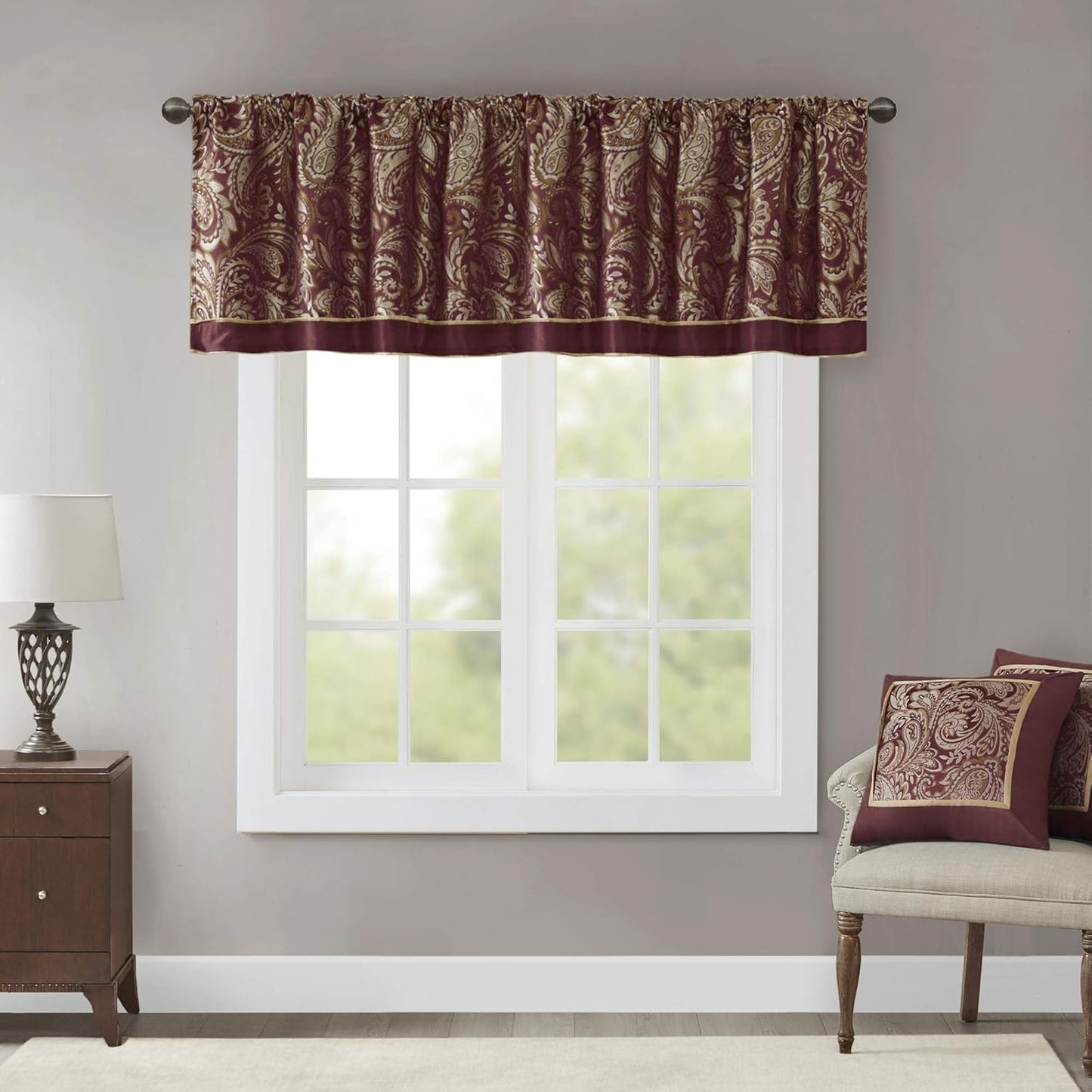 Madison Park Aubrey 2 Panel Curtain Faux Silk Paisley Jacquard, Rod Pocket Curtain For Living Room, Kitchen, Room Darkening Window Drape for Bedroom and Dorm, 2-PK 50x84", Navy