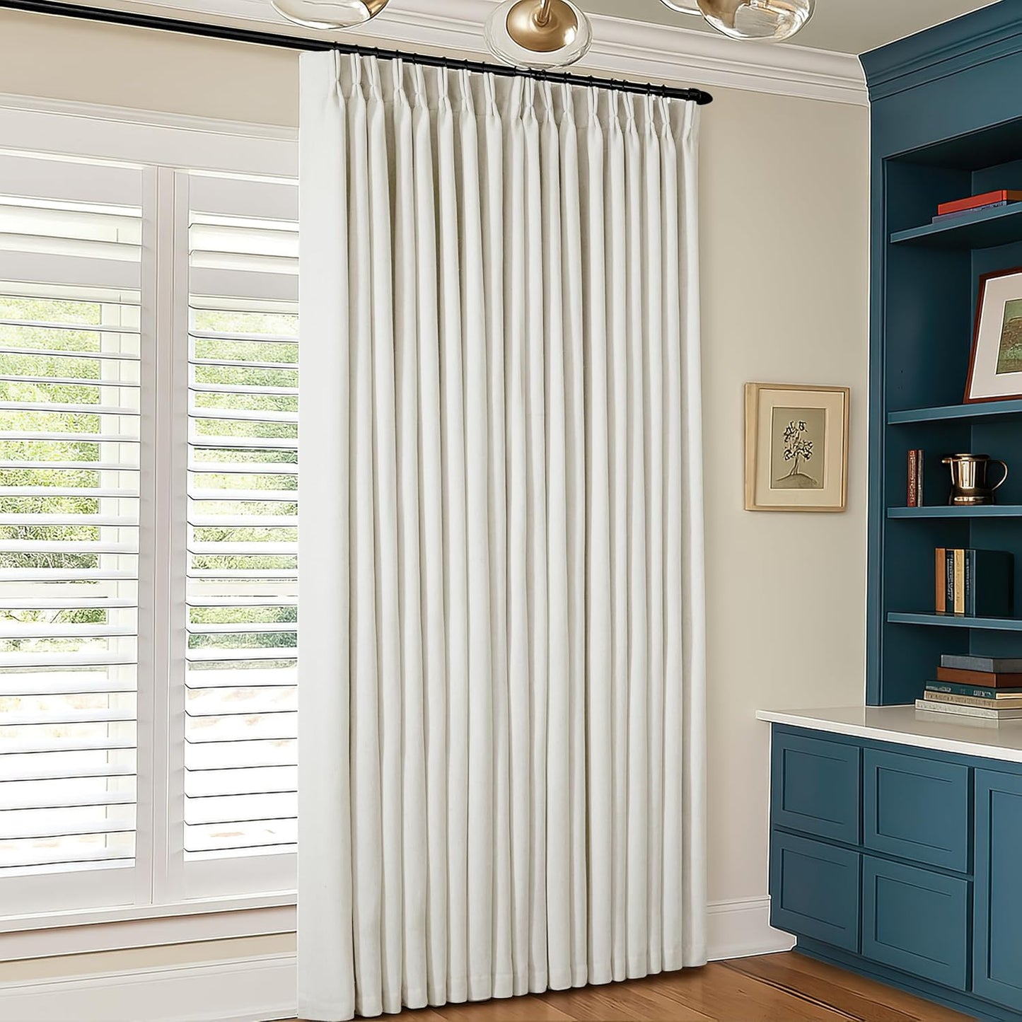 Beige Blackout Cafe Curtains 45 Inch Length 2 Panel Set Pinch Pleated Back Tab Linen Blend Black Out Short Curtains Boho Farmhouse Thermal Insulated Small Window Drapes for Bathroom Kitchen RV