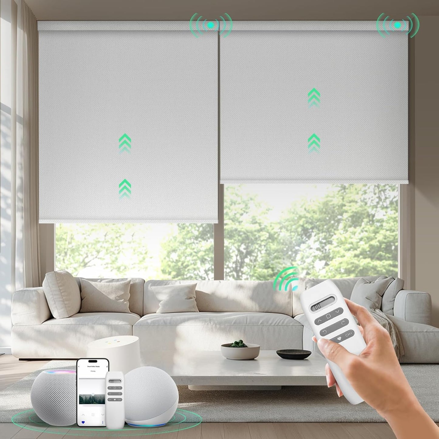 Motorized Blinds with Remote, 100% Blackout Smart Blinds, Automatic Shades for Windows, Electric Window Coverings, Compatible with Alexa Google and Homekit (Light Chaser-Perla Bianca BO)