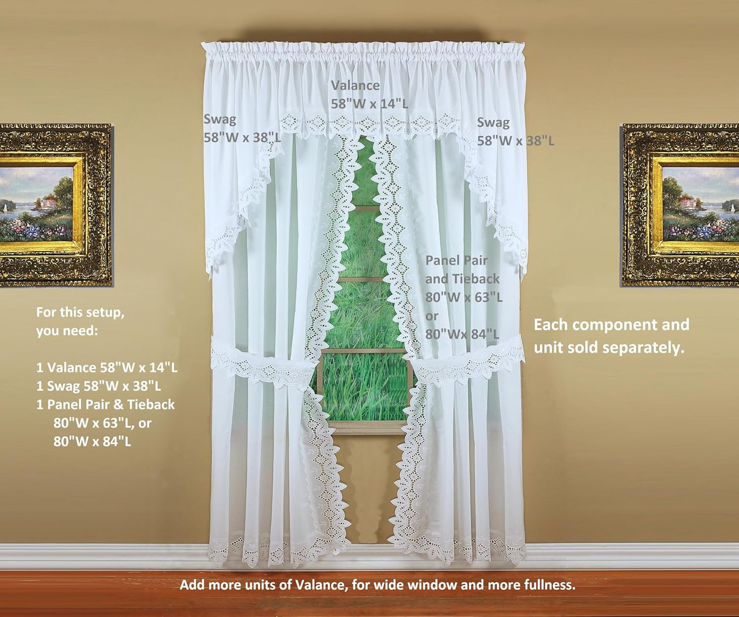 Today's Curtain, Heirloom Battenberg Eyelet Panel Pair 63", White, 4-Piece-Set, 80" W x 63" L