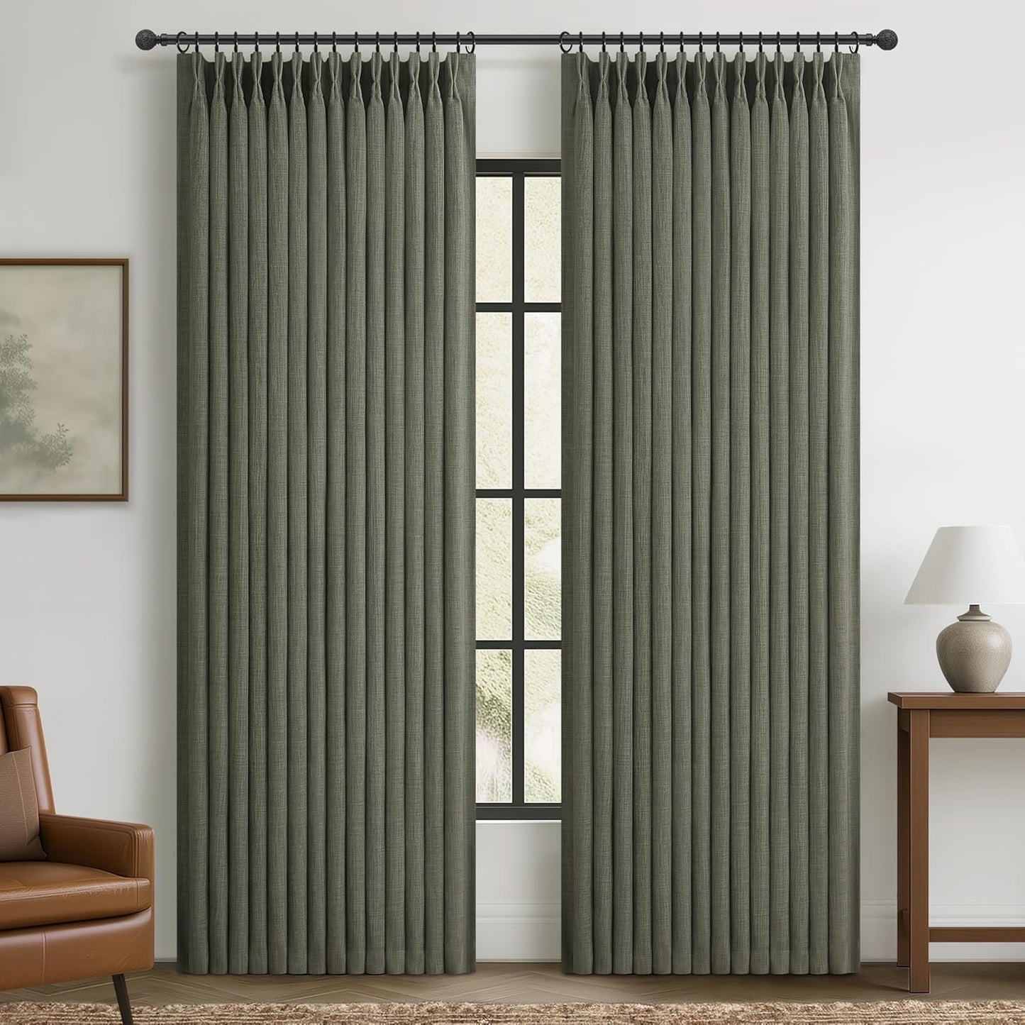 Pinch Pleated Off Beige White Mini Curtains 63 Inch Length 2 Panels Set for Kitchen Windows, Cute Blackout Two Layer Thick Linen Blend Light Blocking Drapes Back Tab for Laundry Room 63 Inches Curtain