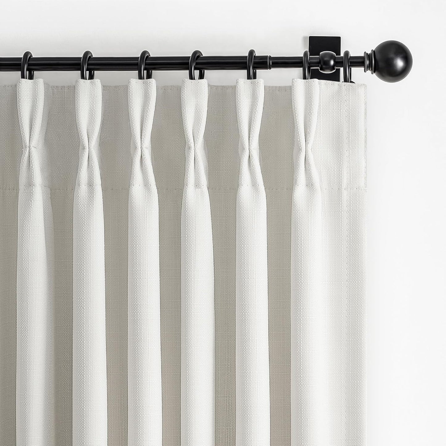 Pinch Pleated Off Beige White Mini Curtains 63 Inch Length 2 Panels Set for Kitchen Windows, Cute Blackout Two Layer Thick Linen Blend Light Blocking Drapes Back Tab for Laundry Room 63 Inches Curtain