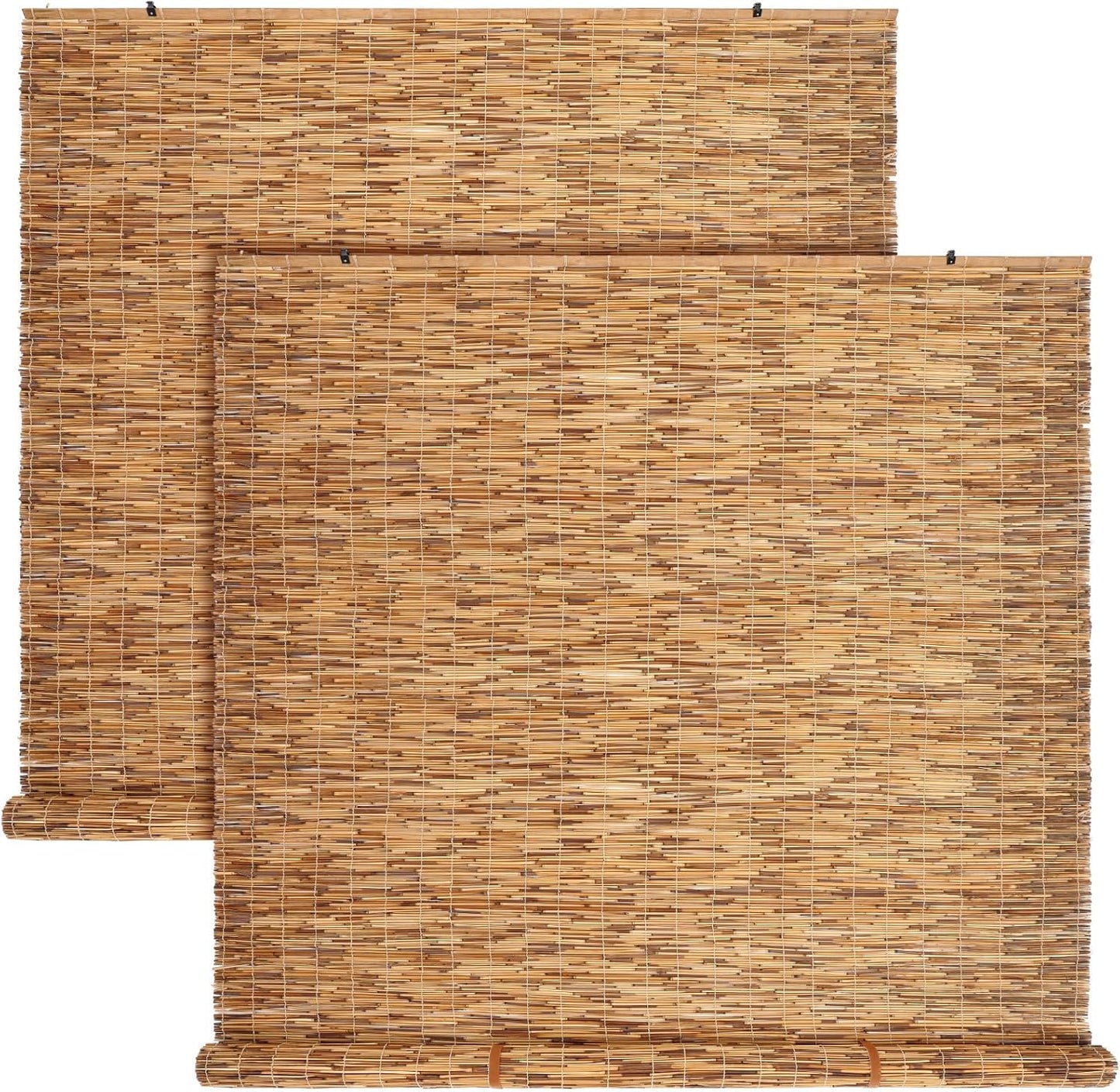 2 Pcs Bamboo Shades Outdoor Reed Roll Up Blinds 48" W x 72" H Blackout Sunshade Cordless Bamboo Blinds for Home Porch, Patio & Windows Decor Shutters Sunlight Privacy Screen