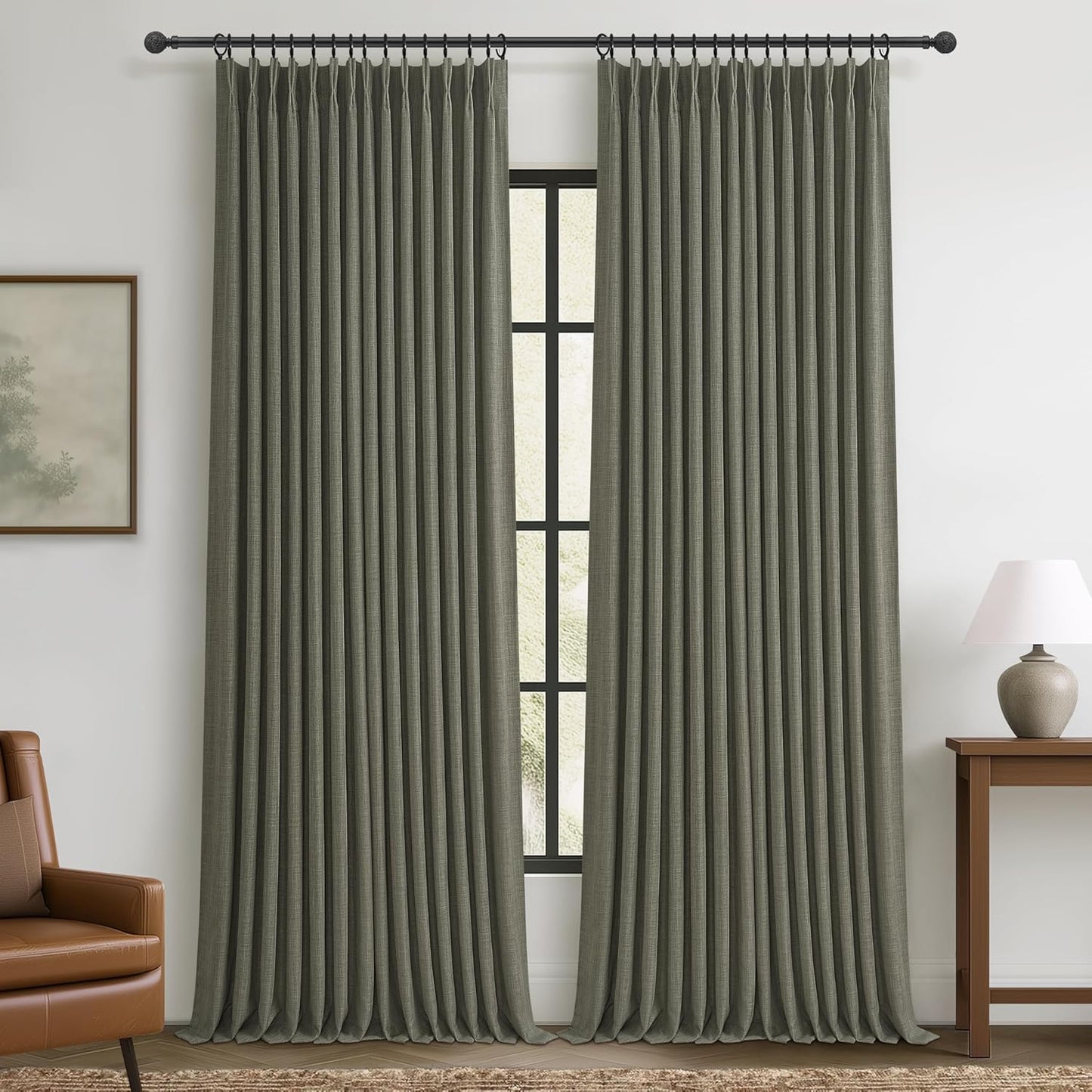Pinch Pleated Off Beige White Mini Curtains 63 Inch Length 2 Panels Set for Kitchen Windows, Cute Blackout Two Layer Thick Linen Blend Light Blocking Drapes Back Tab for Laundry Room 63 Inches Curtain