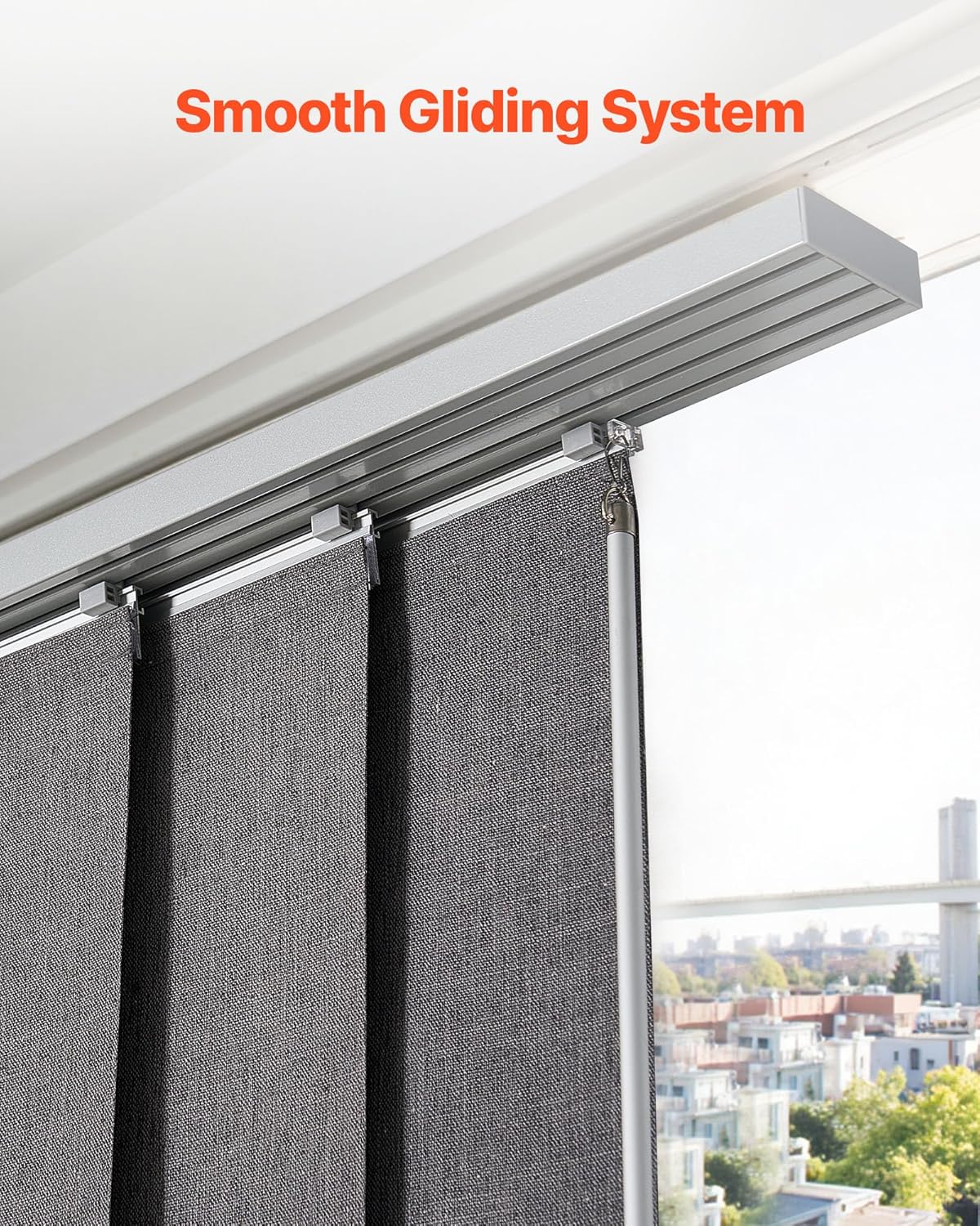 VEVOR Panel Track Blinds, Extendable Track from 45.8 in to 86 in W, Trimmable Panel Curtains Up to 96 in H, Vertical Blackout Panel Blinds for Sliding Doors, Patio Doors, Room Divider, Dark Gray