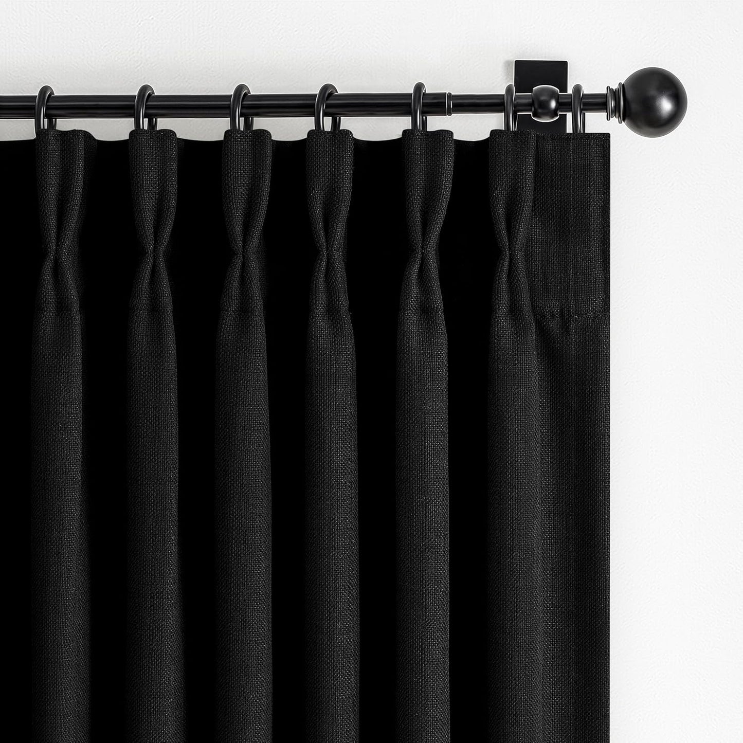 Pinch Pleated Off Beige White Mini Curtains 63 Inch Length 2 Panels Set for Kitchen Windows, Cute Blackout Two Layer Thick Linen Blend Light Blocking Drapes Back Tab for Laundry Room 63 Inches Curtain