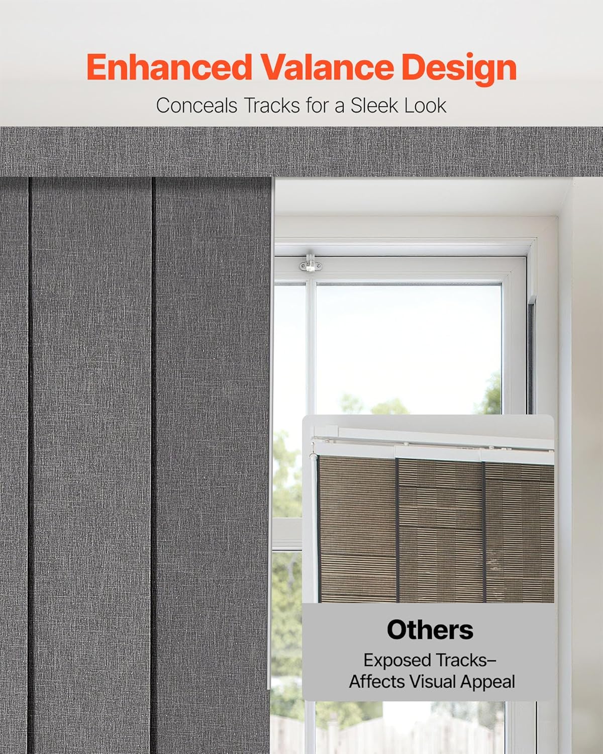 VEVOR Panel Track Blinds, Extendable Track from 45.8 in to 86 in W, Trimmable Panel Curtains Up to 96 in H, Vertical Blackout Panel Blinds for Sliding Doors, Patio Doors, Room Divider, Dark Gray