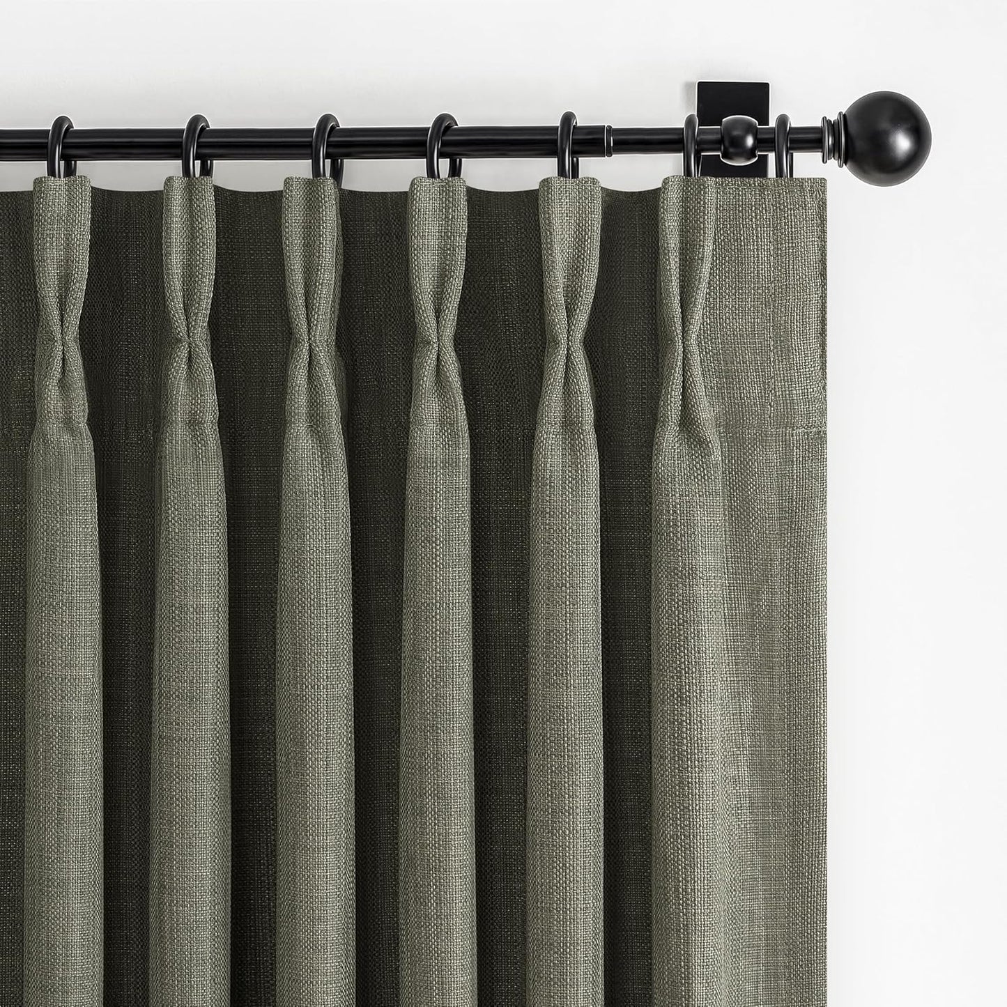Pinch Pleated Off Beige White Mini Curtains 63 Inch Length 2 Panels Set for Kitchen Windows, Cute Blackout Two Layer Thick Linen Blend Light Blocking Drapes Back Tab for Laundry Room 63 Inches Curtain