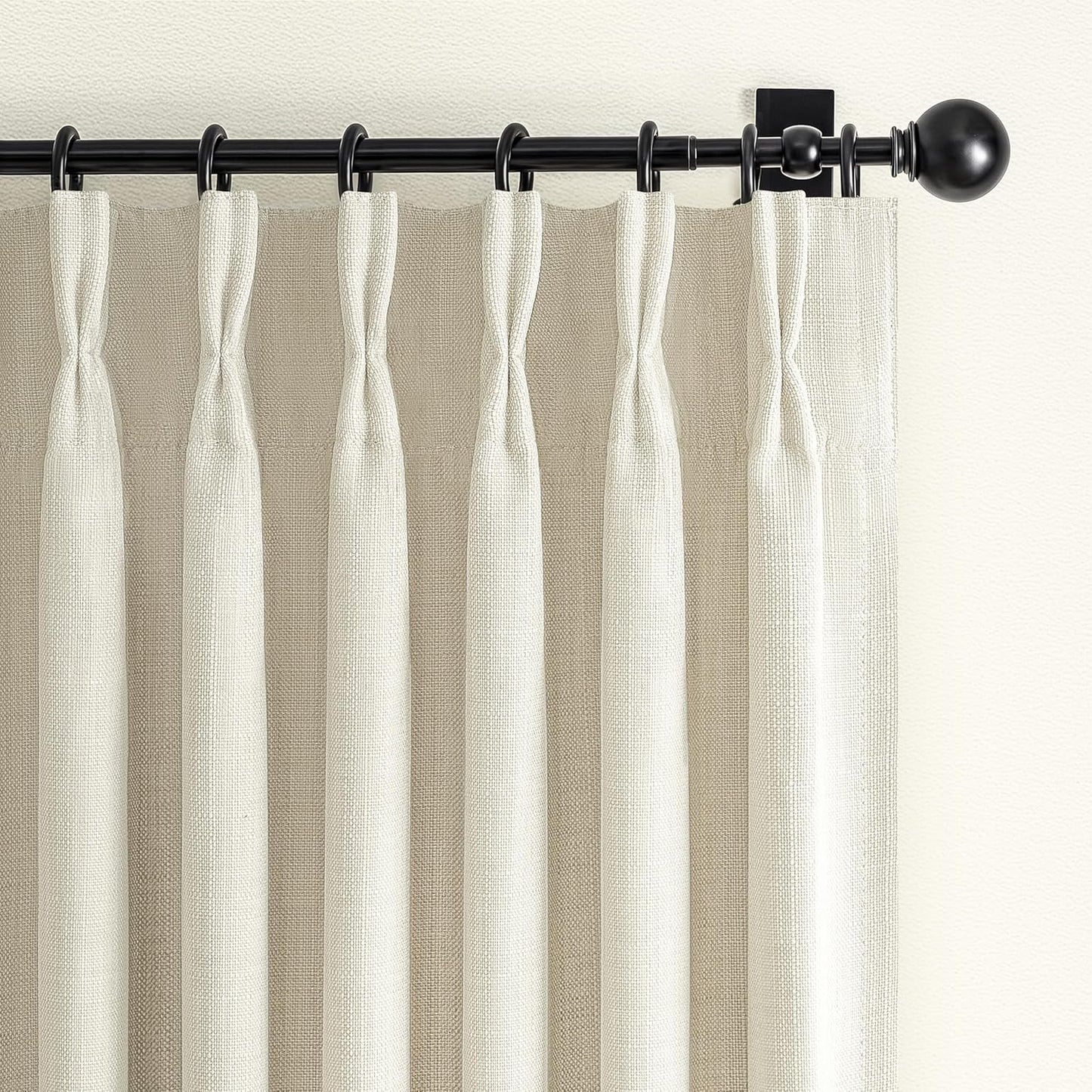 Pinch Pleated Off Beige White Mini Curtains 63 Inch Length 2 Panels Set for Kitchen Windows, Cute Blackout Two Layer Thick Linen Blend Light Blocking Drapes Back Tab for Laundry Room 63 Inches Curtain