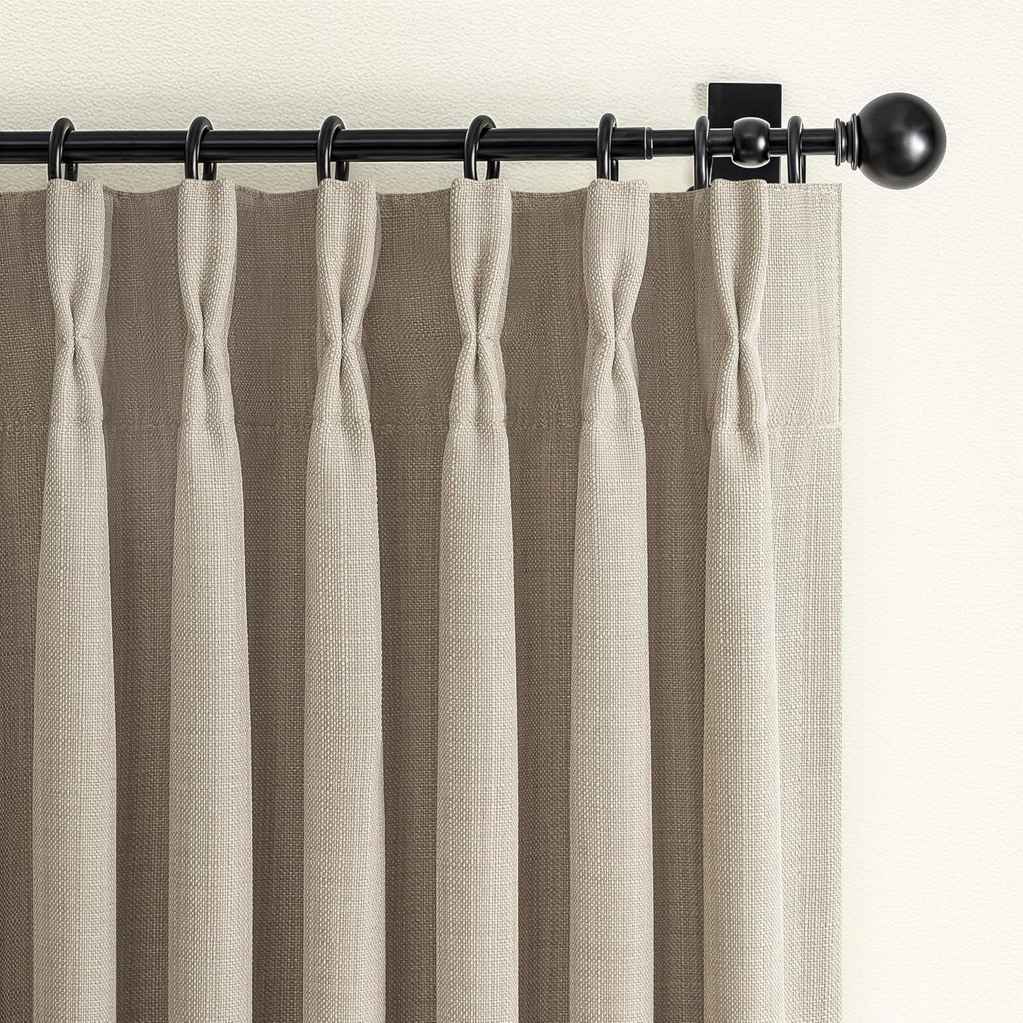 Pinch Pleated Off Beige White Mini Curtains 63 Inch Length 2 Panels Set for Kitchen Windows, Cute Blackout Two Layer Thick Linen Blend Light Blocking Drapes Back Tab for Laundry Room 63 Inches Curtain